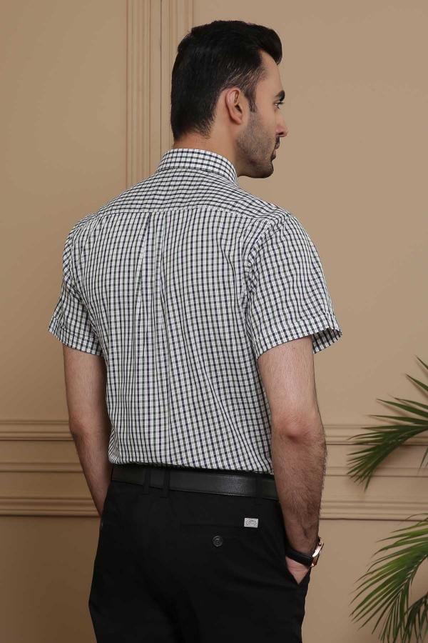 SEMI FORMAL HALF SLEEVE SLIM FIT GREEN BLACK at Charcoal Clothing