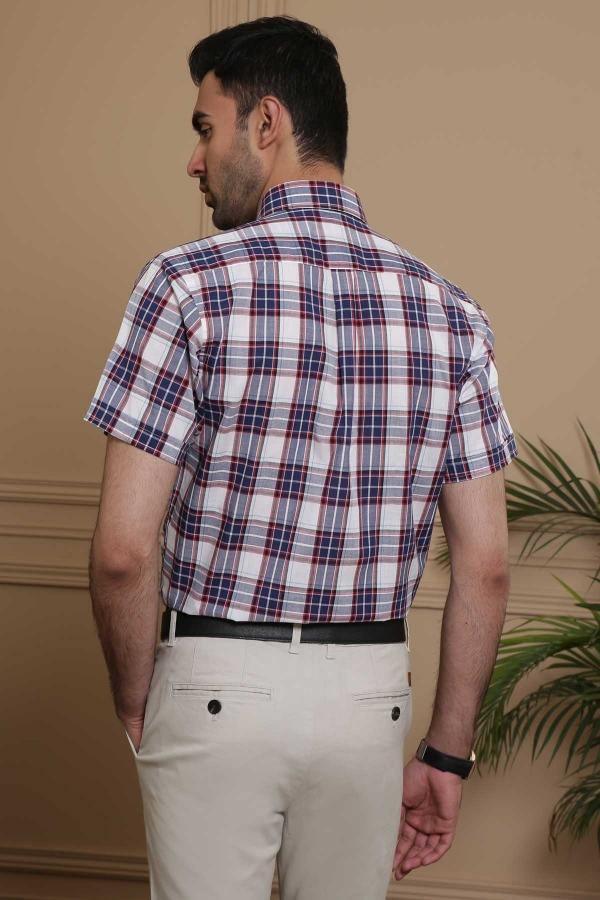 SEMI FORMAL HALF SLEEVE SLIM FIT NAVY GREY at Charcoal Clothing
