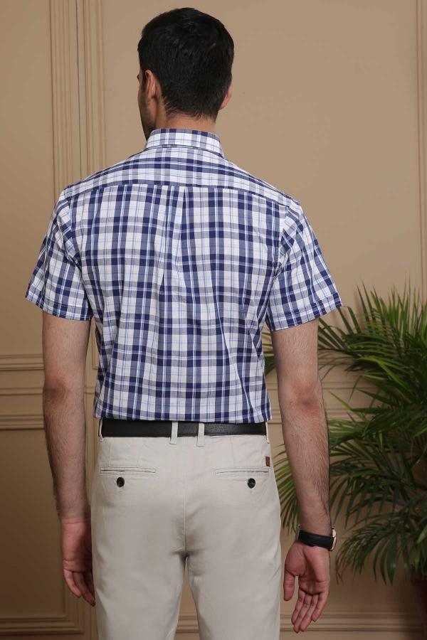 SEMI FORMAL HALF SLEEVE SLIM FIT NAVY GREY at Charcoal Clothing