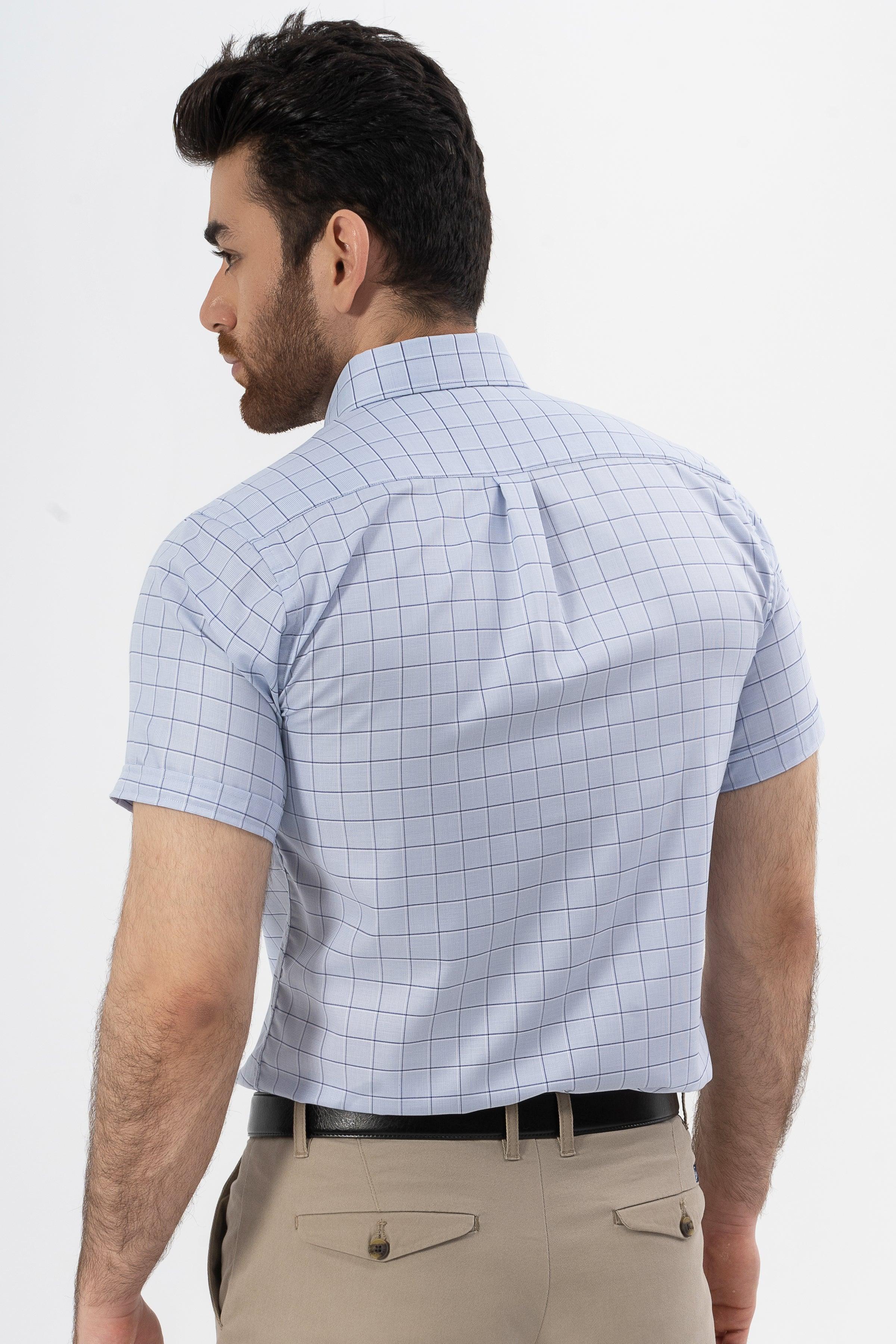 SEMI FORMAL HALF SLEEVES SHIRT BLUE CHECK at Charcoal Clothing