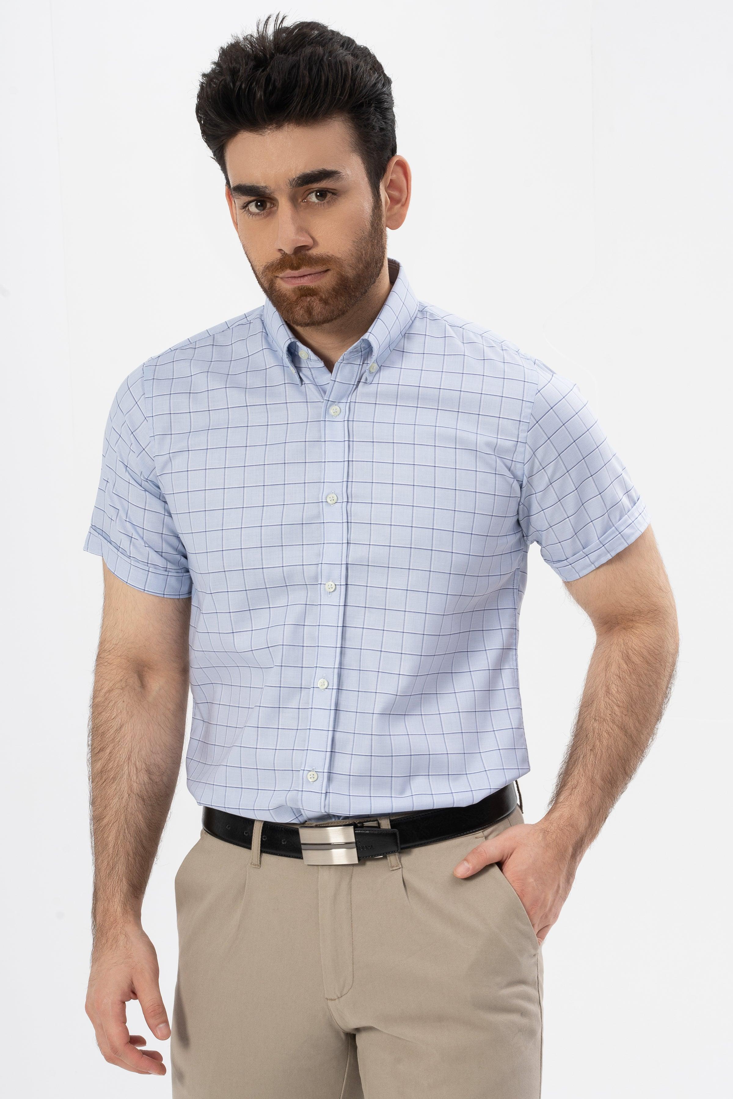 SEMI FORMAL HALF SLEEVES SHIRT BLUE CHECK at Charcoal Clothing