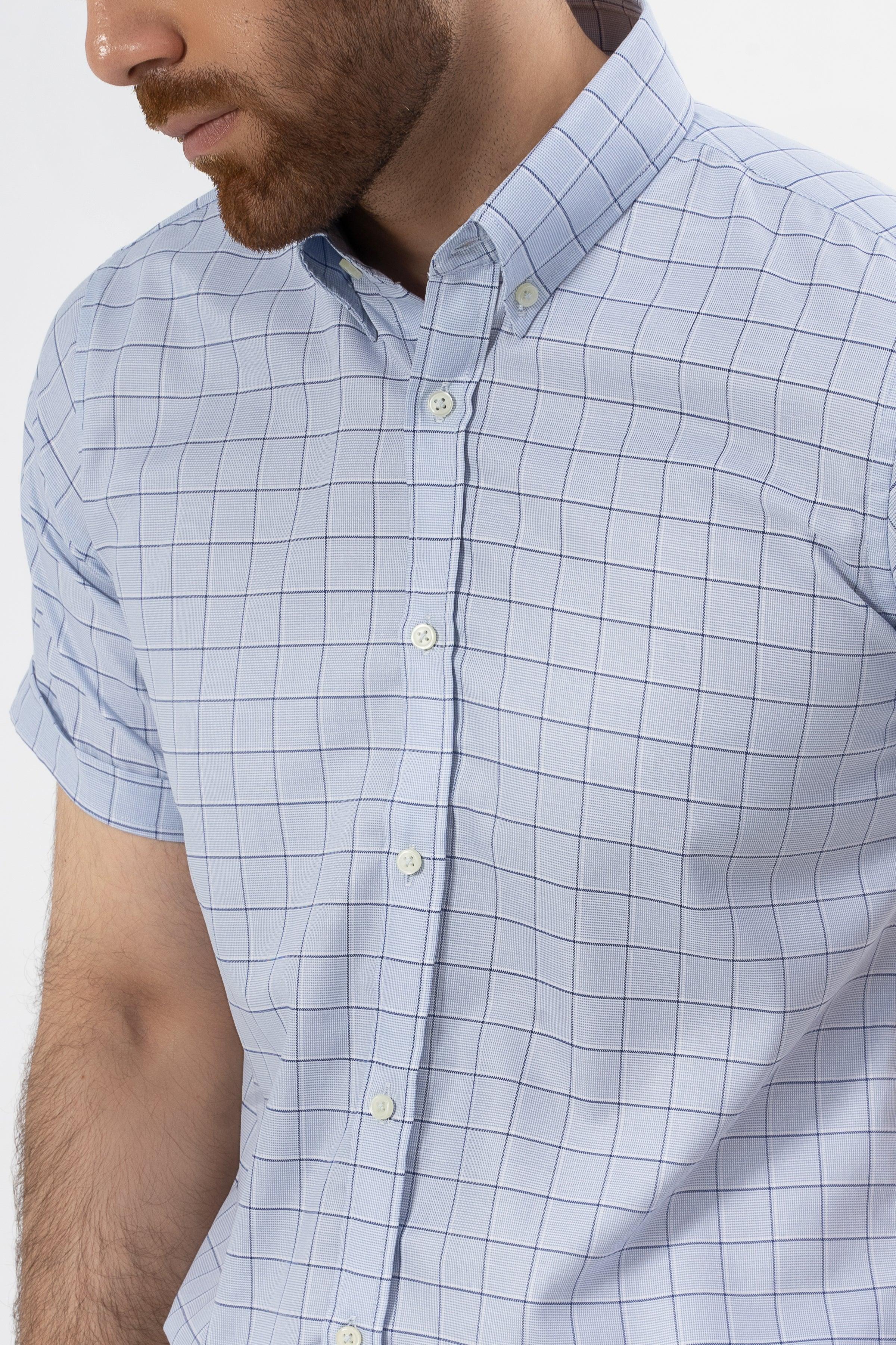 SEMI FORMAL HALF SLEEVES SHIRT BLUE CHECK at Charcoal Clothing