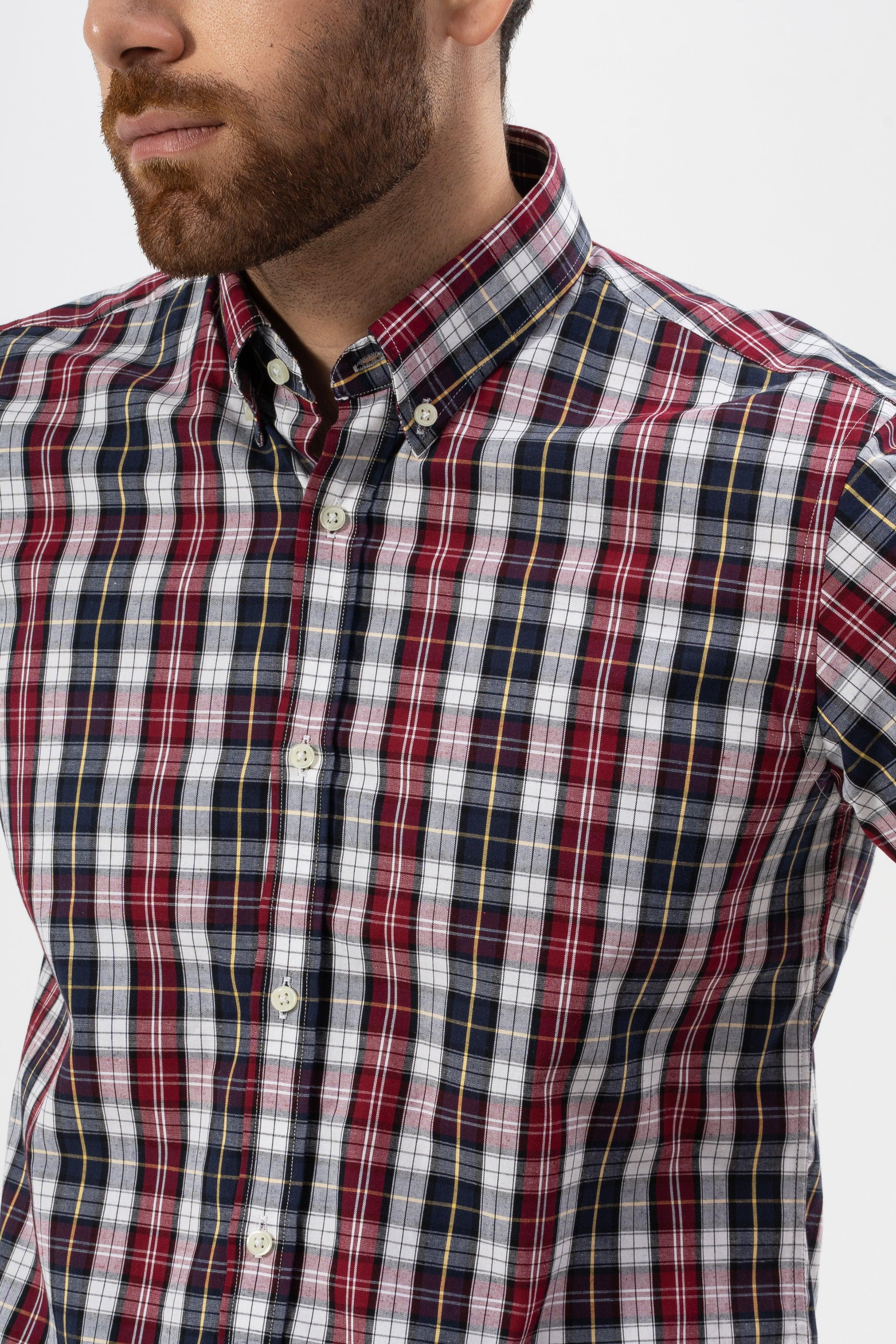 SEMI FORMAL HALF SLEEVES SHIRT MAROON CHECK at Charcoal Clothing