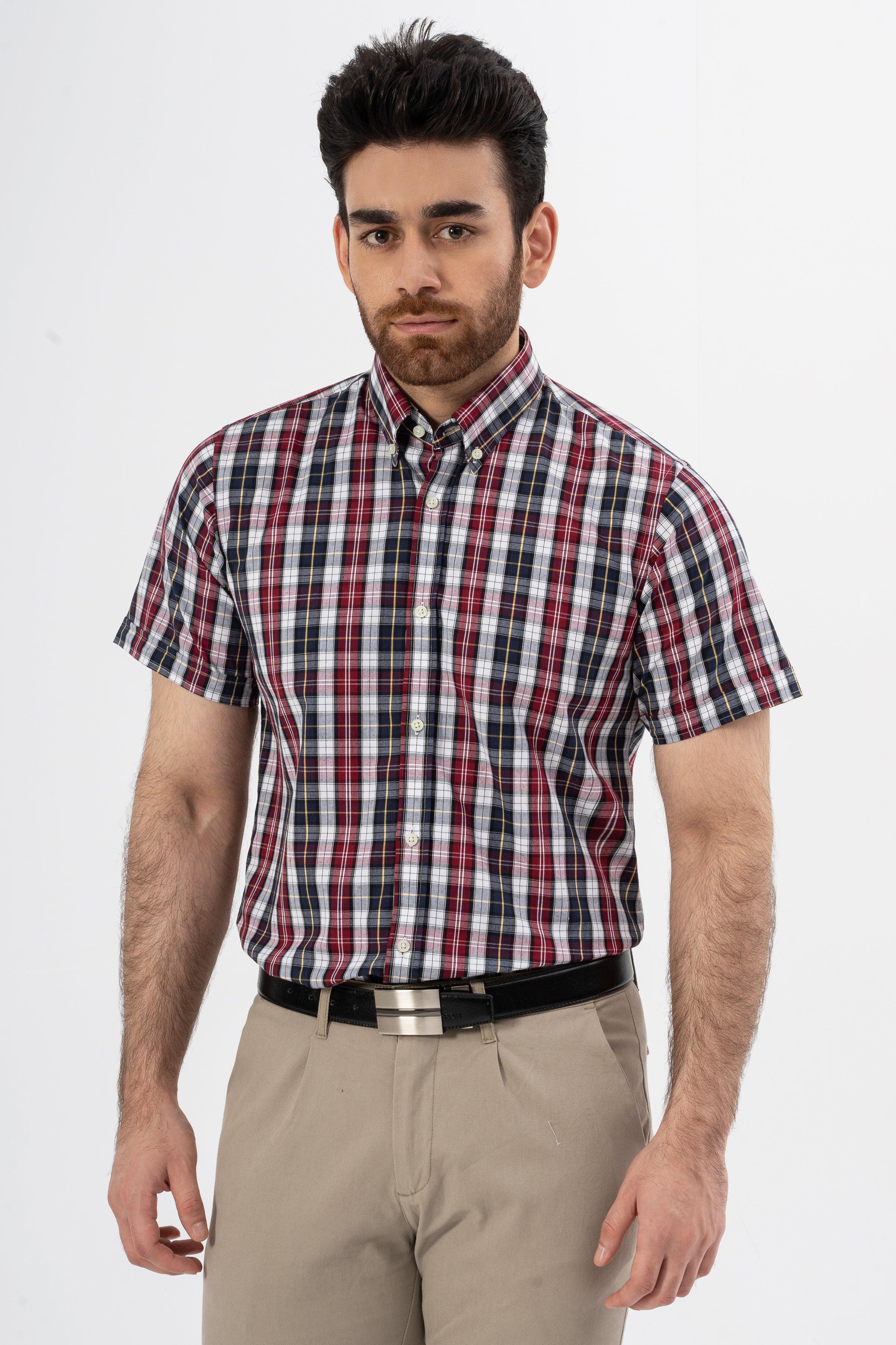 SEMI FORMAL HALF SLEEVES SHIRT MAROON CHECK at Charcoal Clothing
