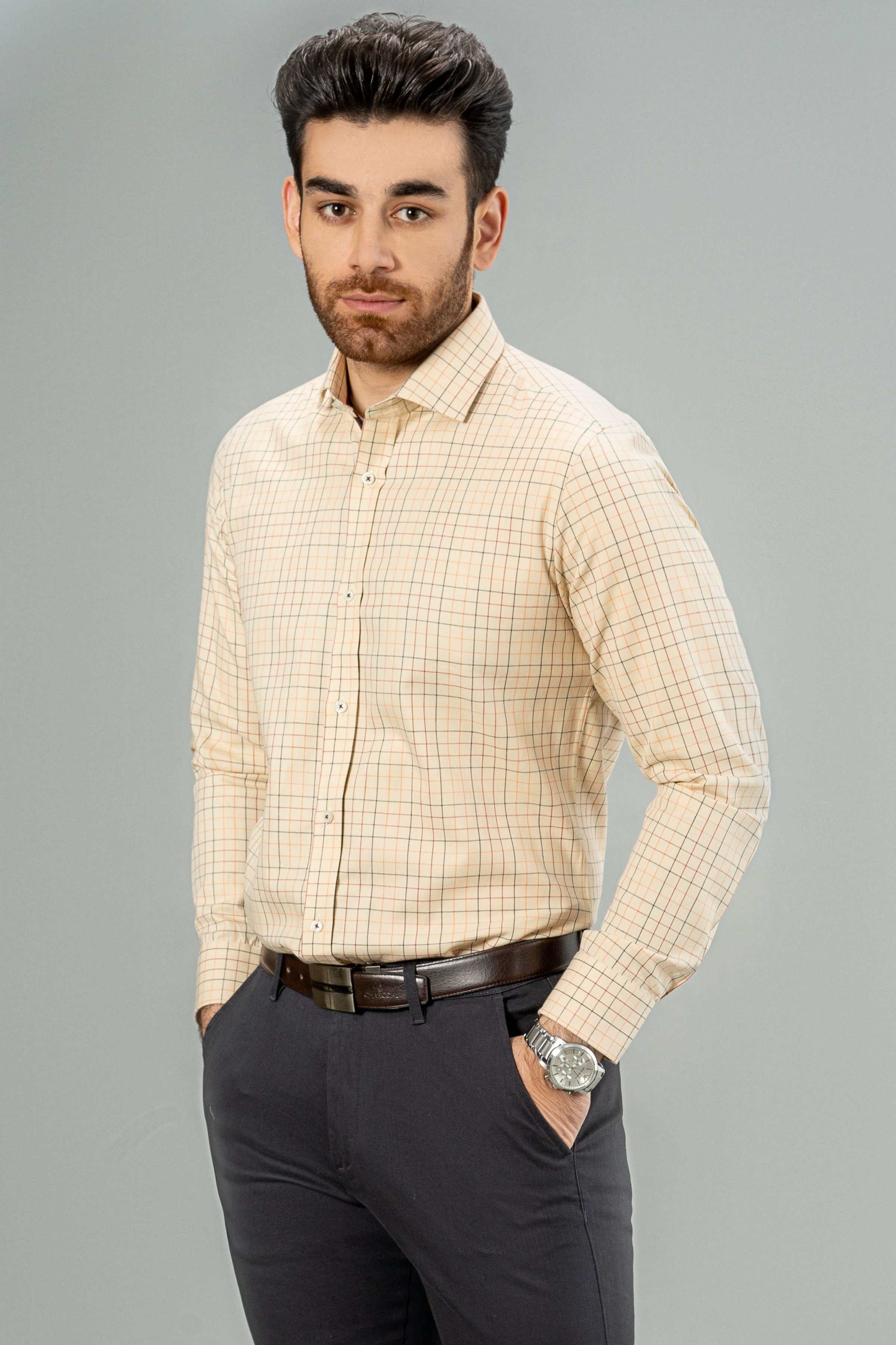 SEMI FORMAL KHAKI CHECK at Charcoal Clothing