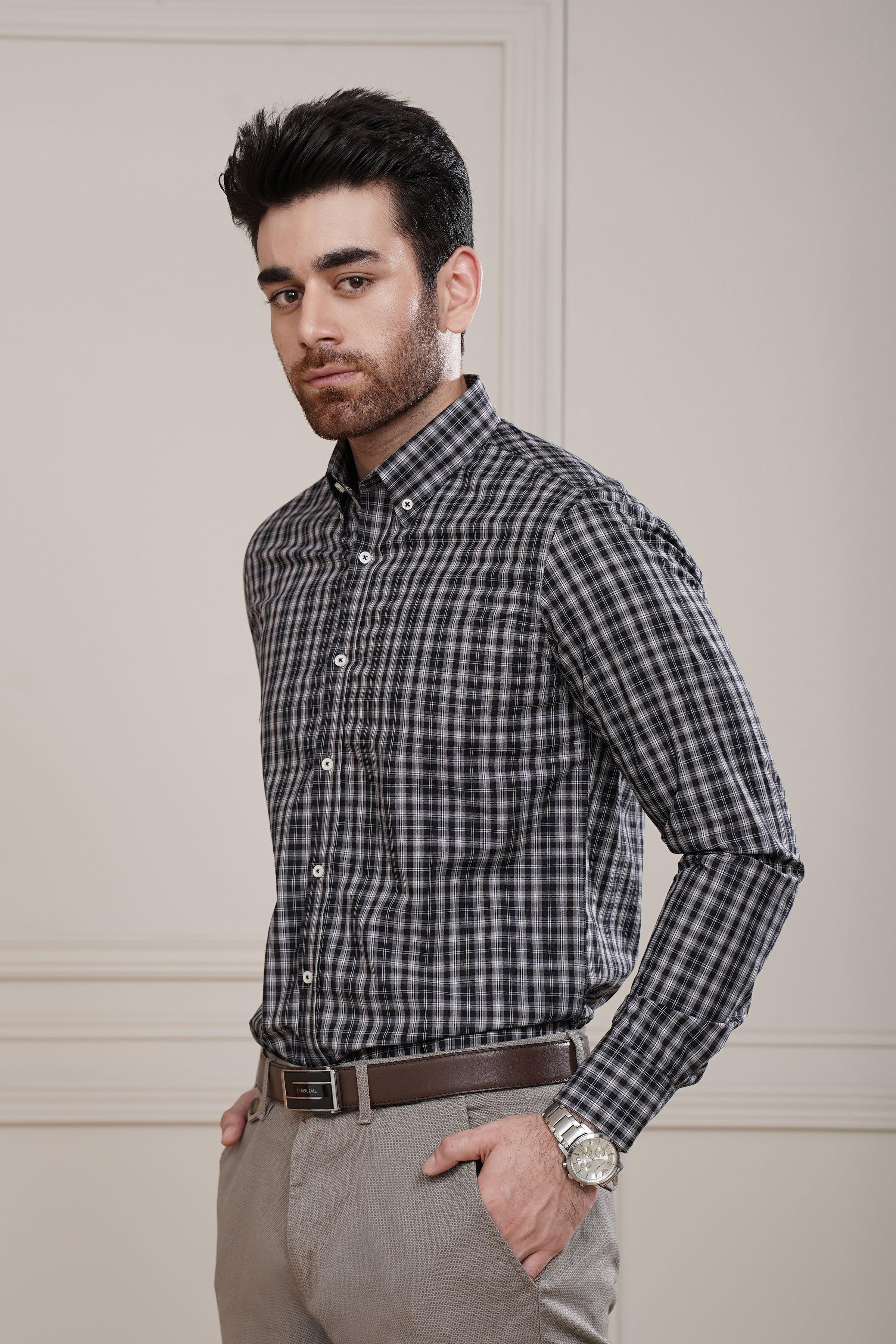 SEMI FORMAL SHIRT BLACK GREY at Charcoal Clothing
