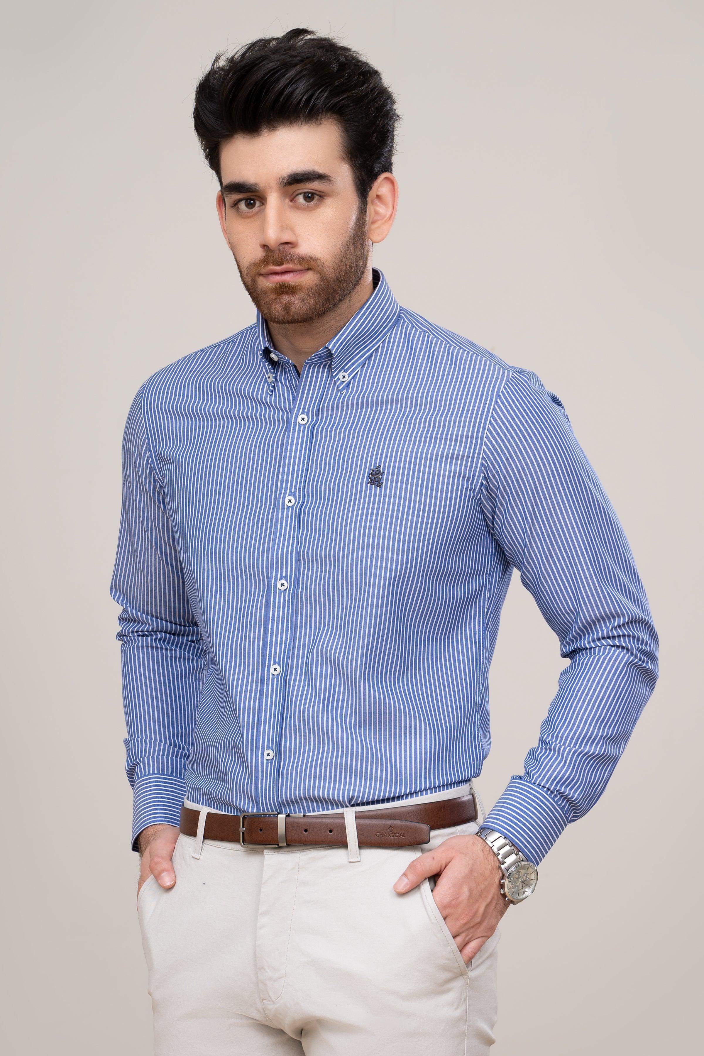 SEMI FORMAL SHIRT BLACK WHITE LINE at Charcoal Clothing