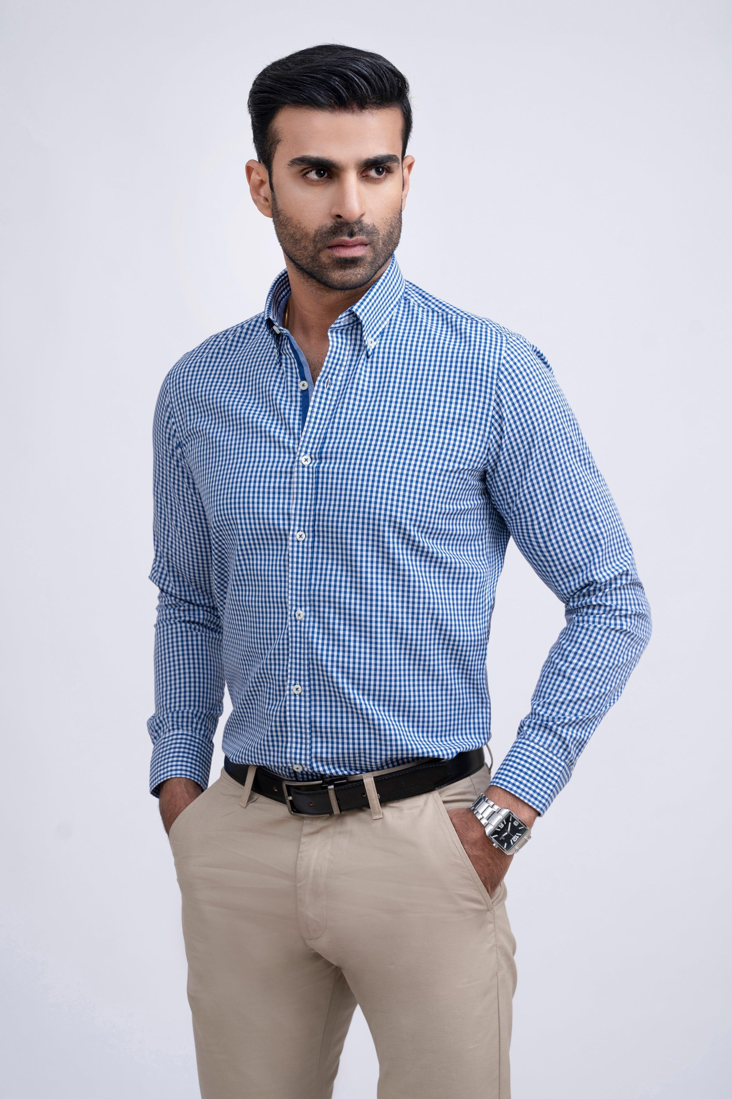 SEMI FORMAL SHIRT BLUE CHECK at Charcoal Clothing