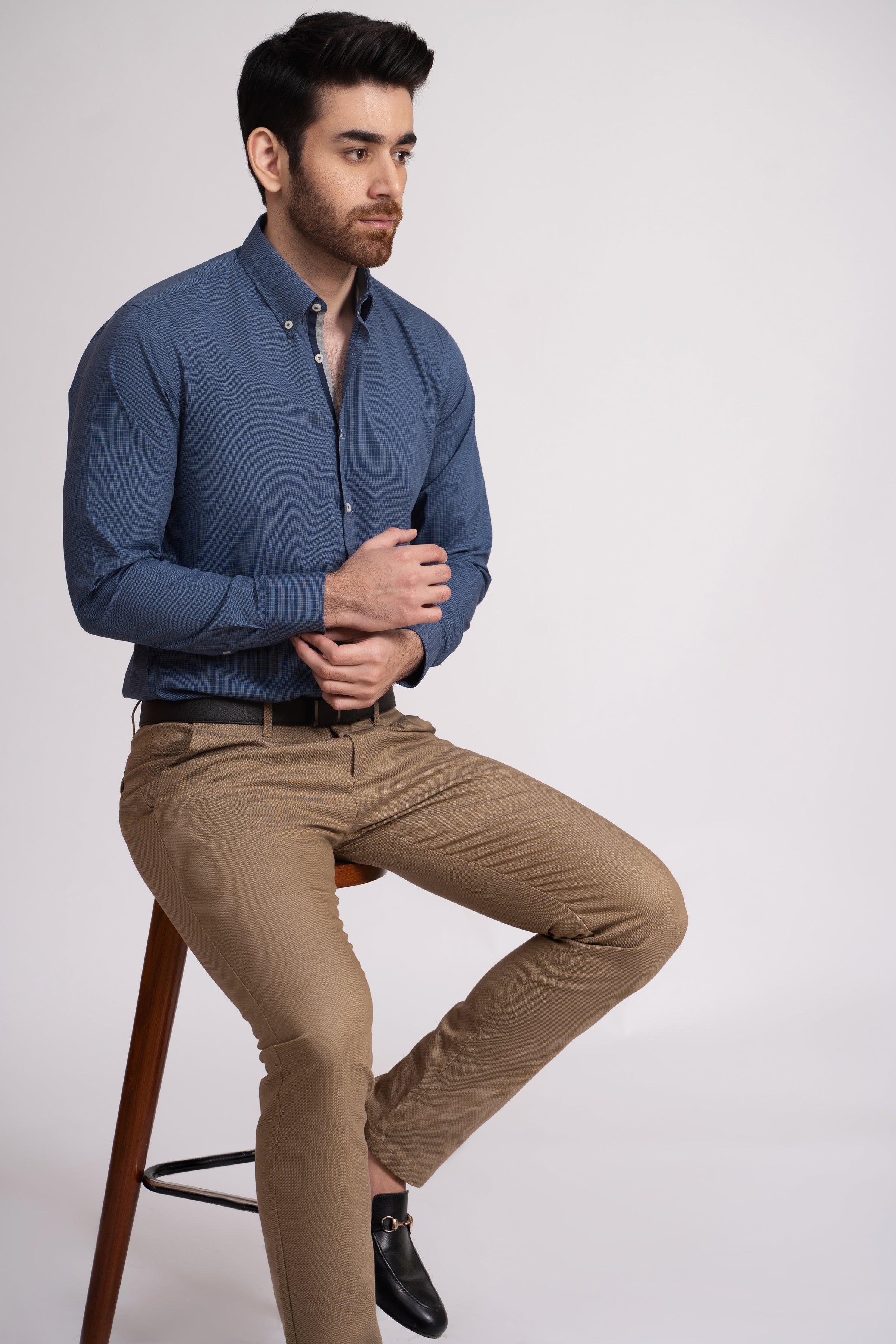 SEMI FORMAL SHIRT BLUE CHECK at Charcoal Clothing