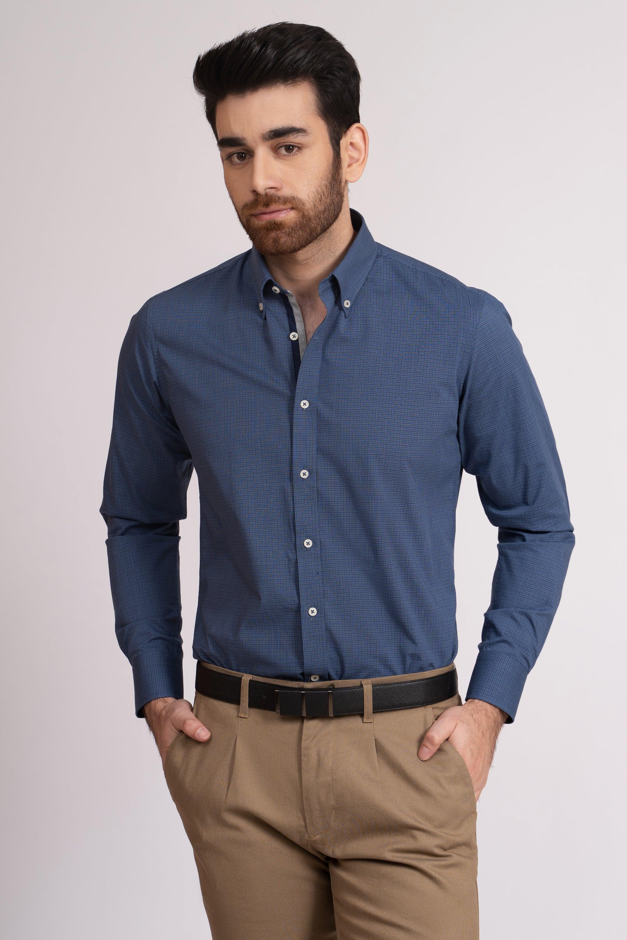SEMI FORMAL SHIRT BLUE CHECK at Charcoal Clothing