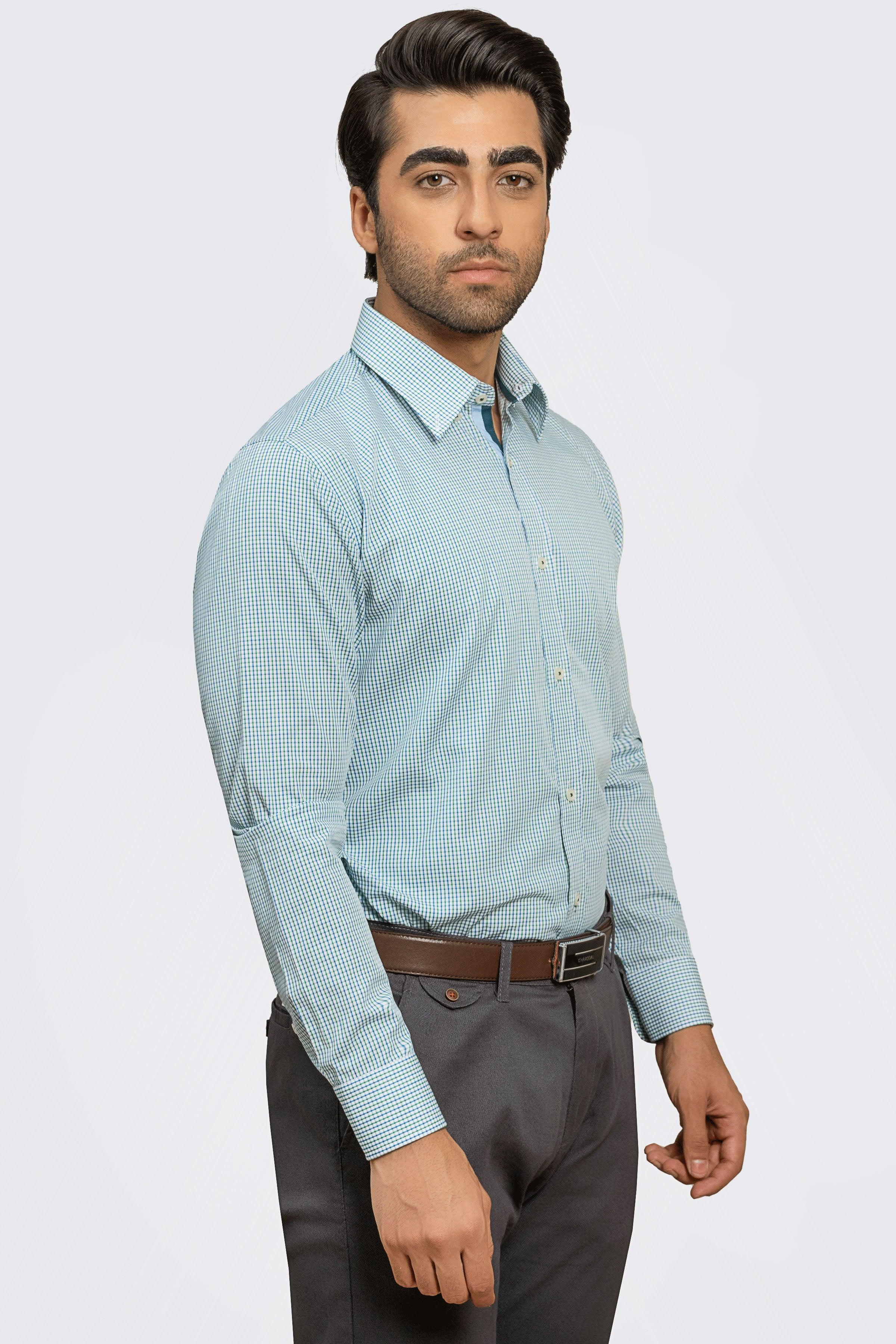 SEMI FORMAL SHIRT BLUE GREEN CHECK at Charcoal Clothing