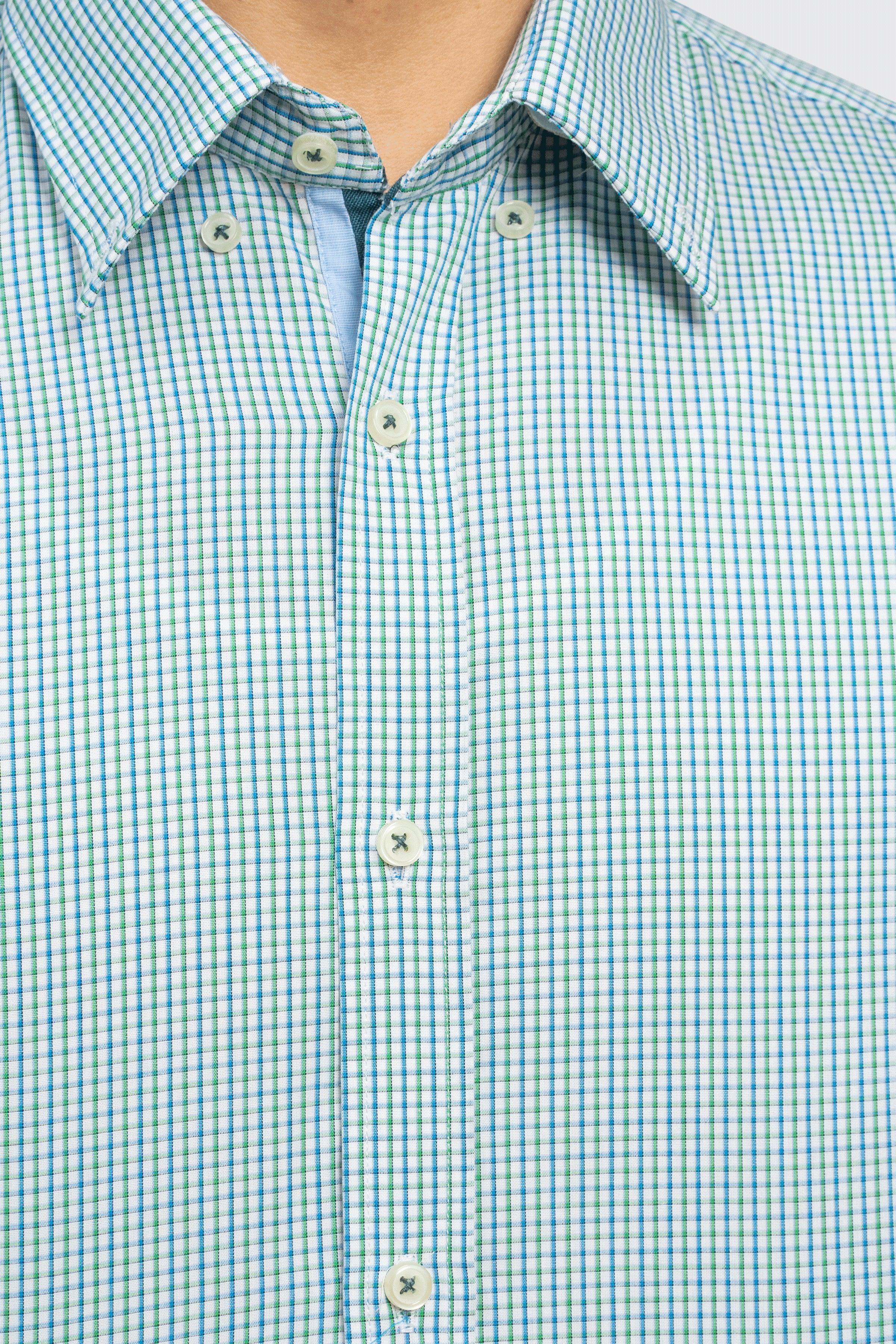 SEMI FORMAL SHIRT BLUE GREEN CHECK at Charcoal Clothing