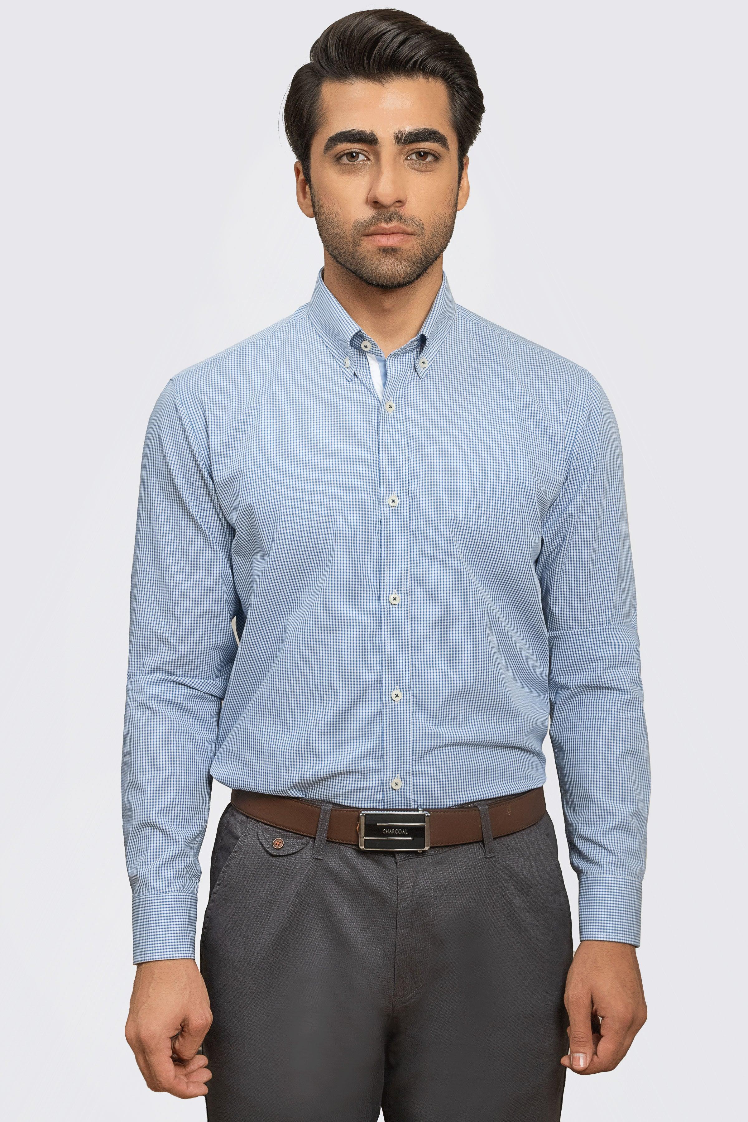 SEMI FORMAL SHIRT BLUE WHITE CHECK at Charcoal Clothing