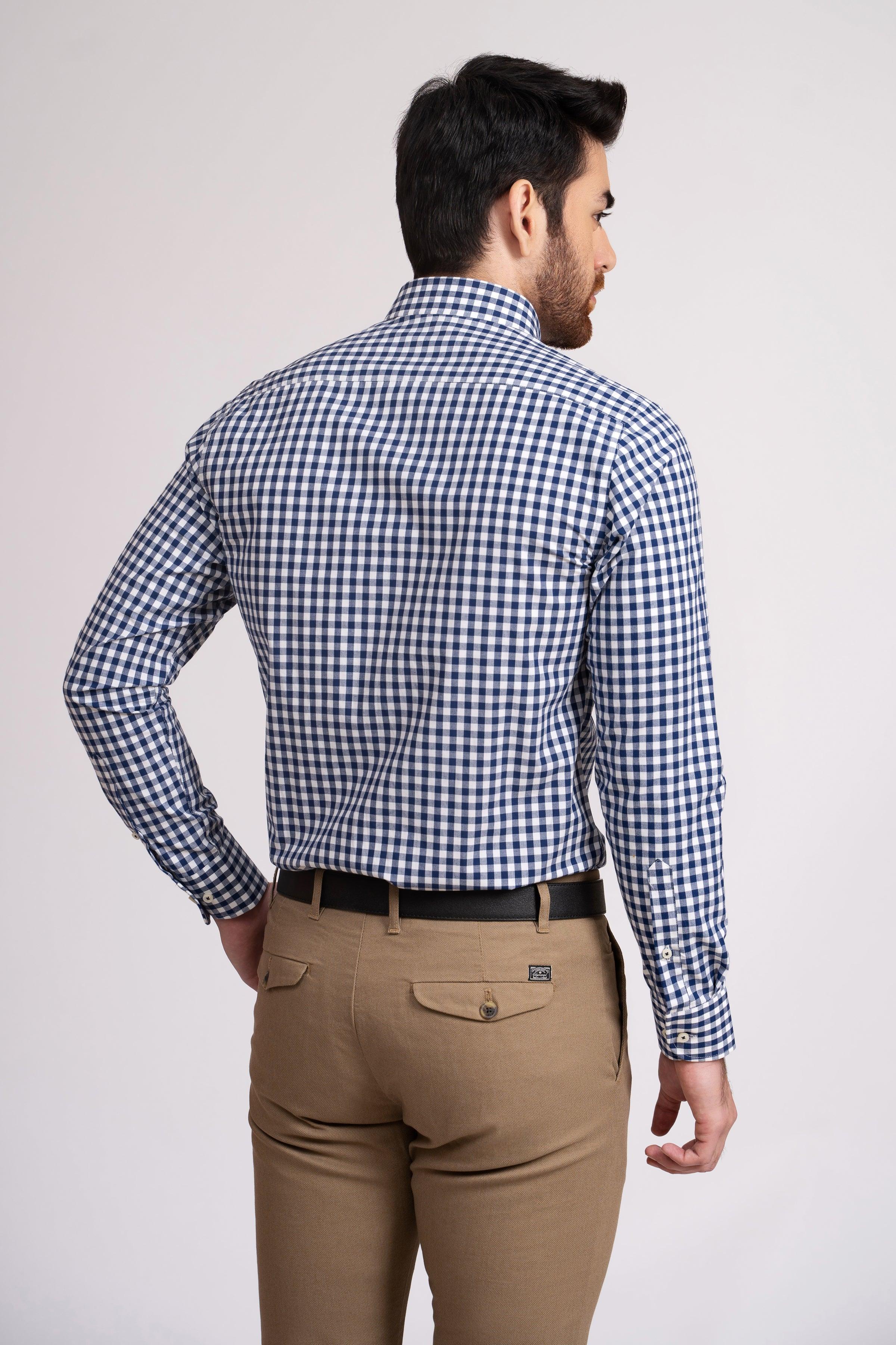 SEMI FORMAL SHIRT BLUE WHITE CHECK at Charcoal Clothing