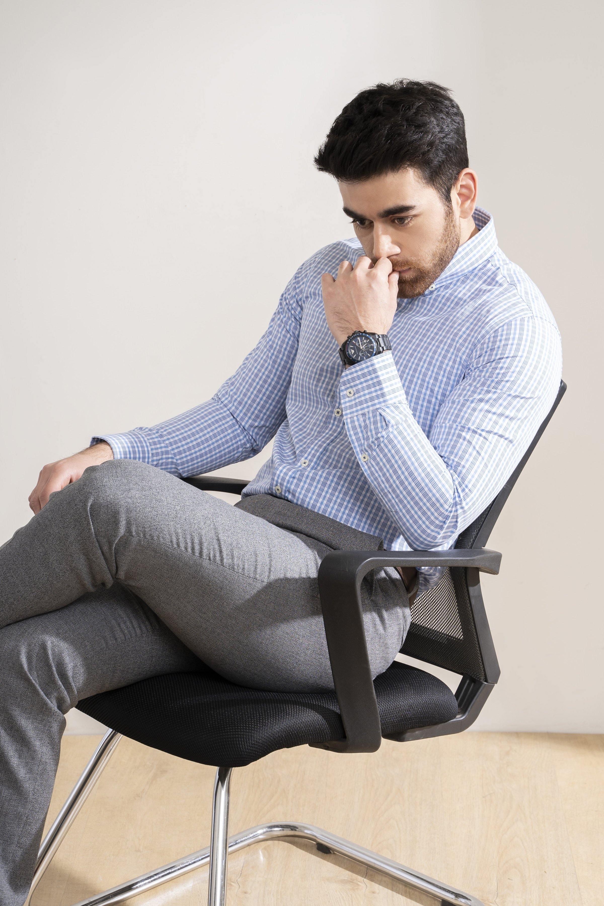 SEMI FORMAL SHIRT BLUE WHITE CHECK at Charcoal Clothing