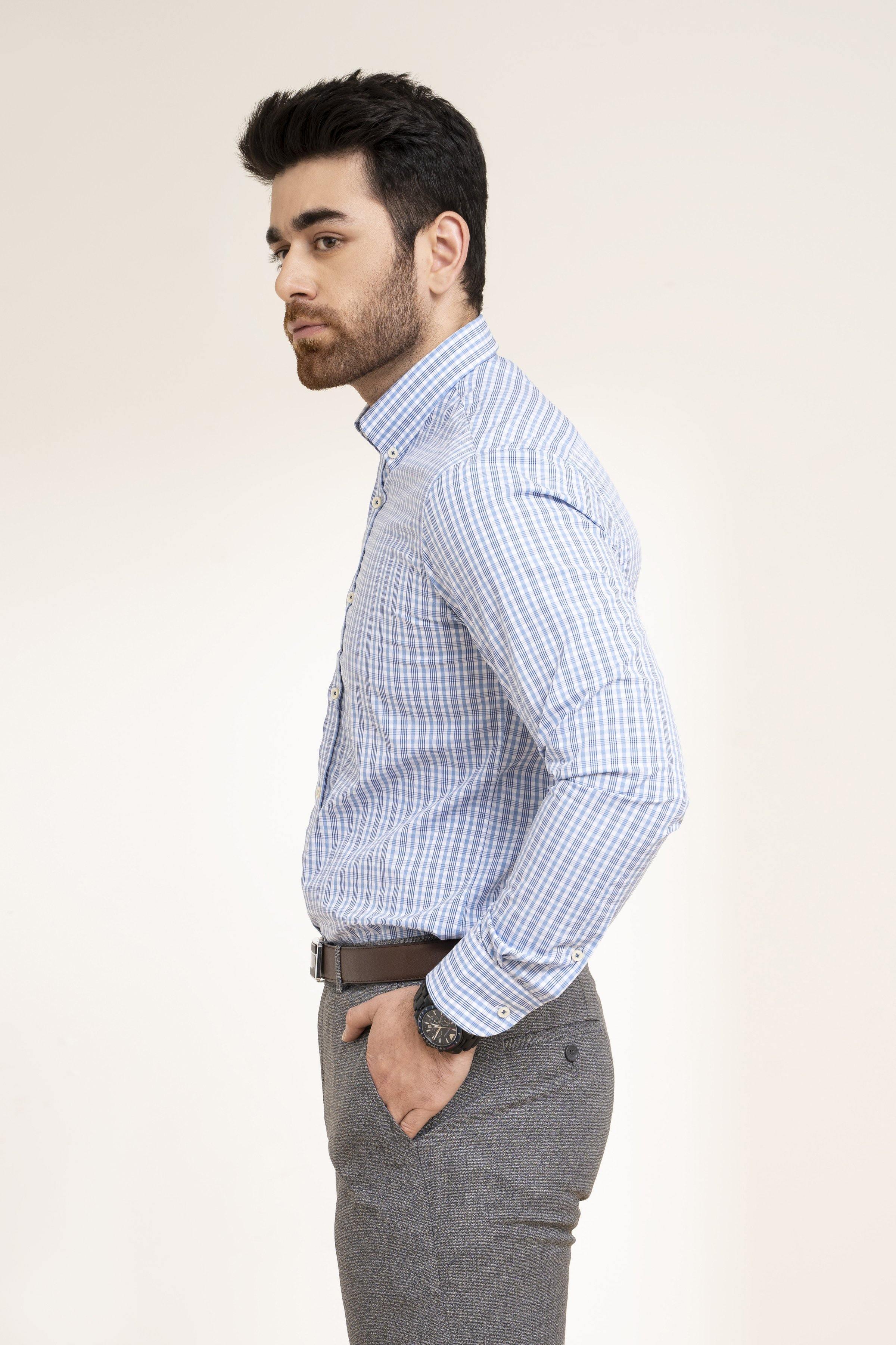 SEMI FORMAL SHIRT BLUE WHITE CHECK at Charcoal Clothing
