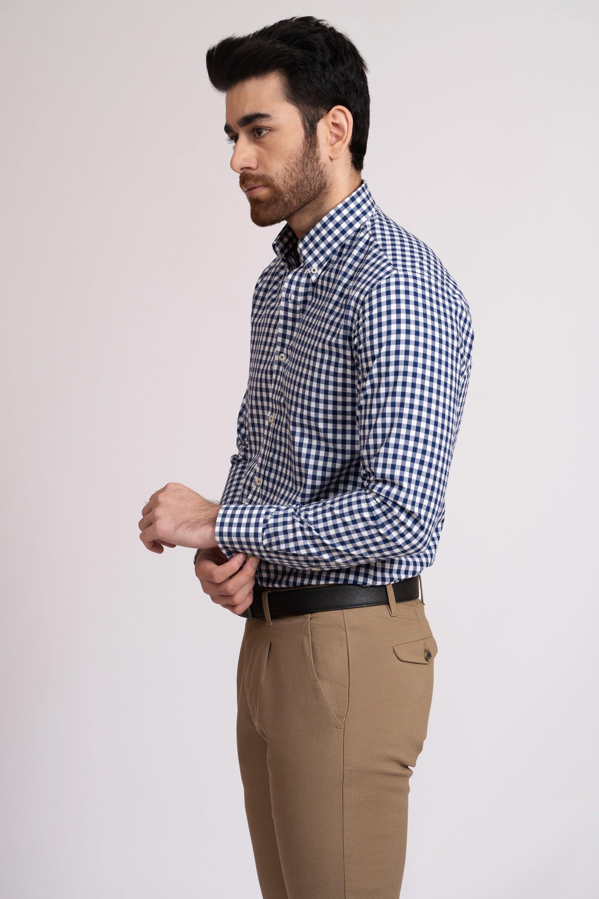 SEMI FORMAL SHIRT BLUE WHITE CHECK at Charcoal Clothing