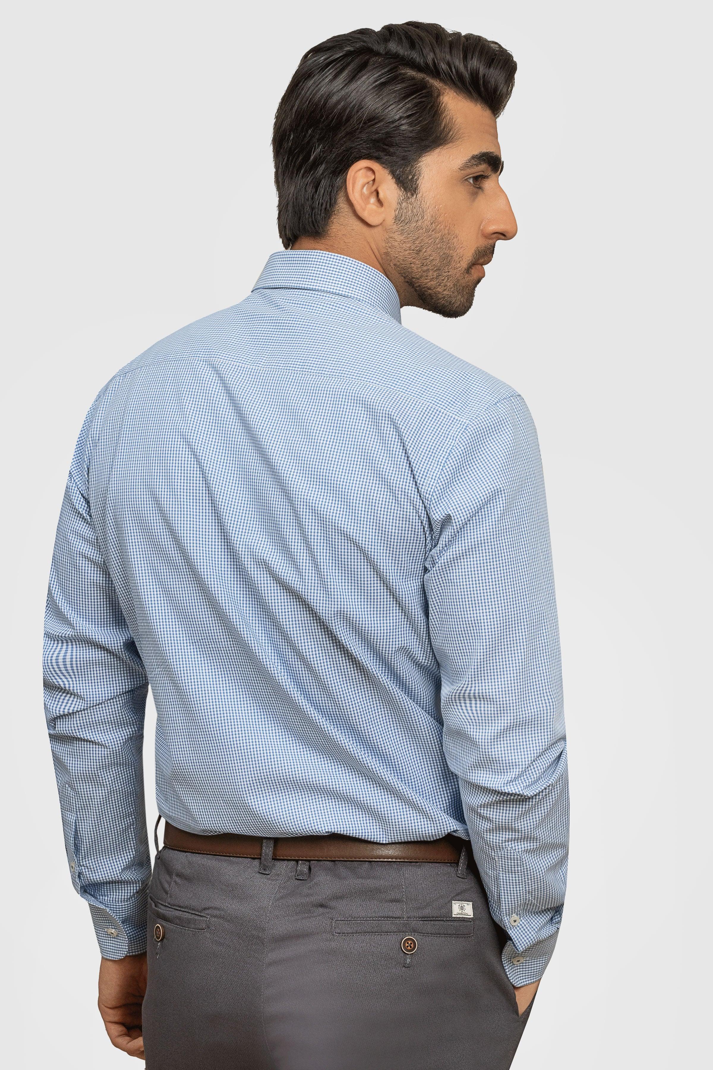 SEMI FORMAL SHIRT BLUE WHITE CHECK at Charcoal Clothing