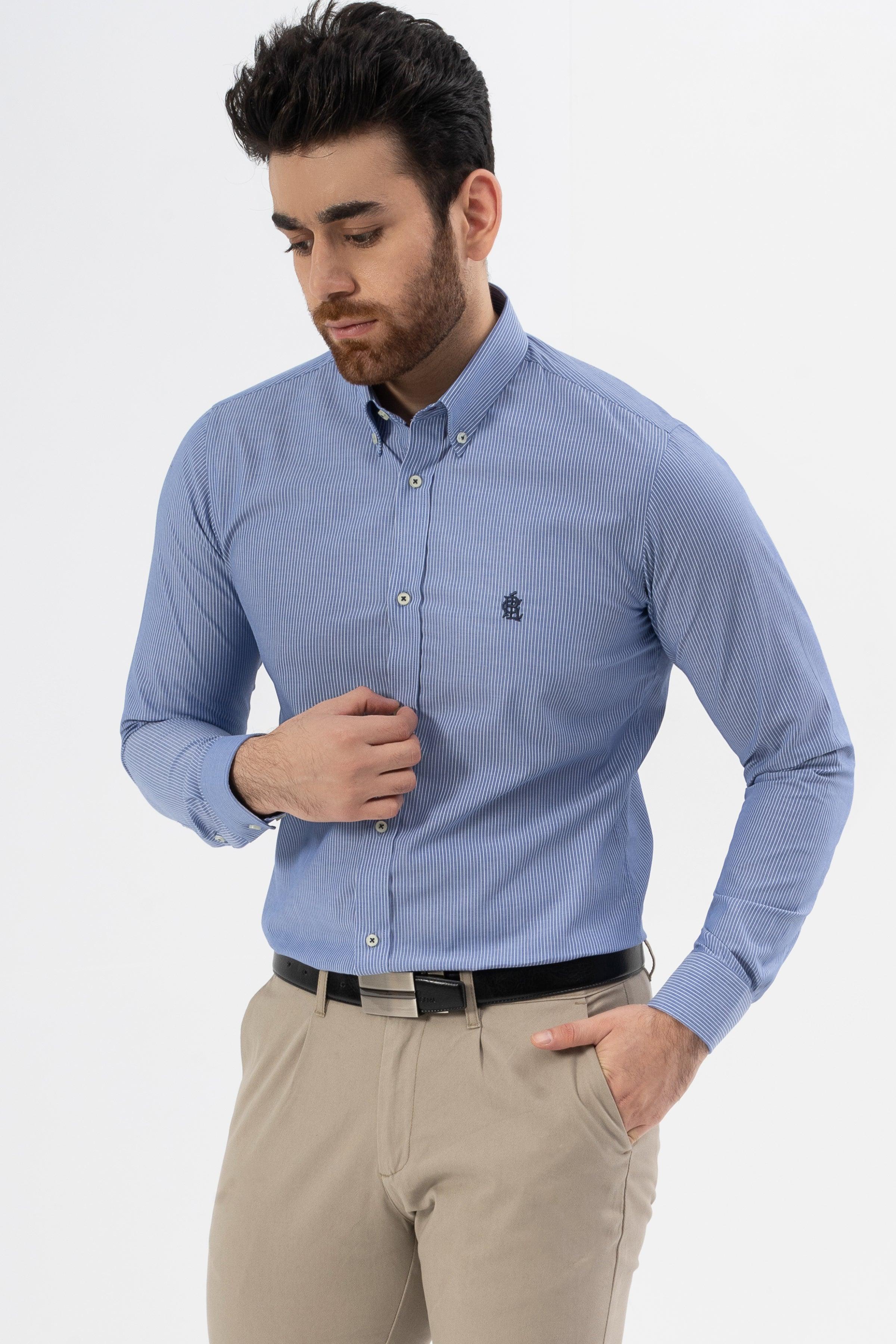 SEMI FORMAL SHIRT BLUE WHITE LINE at Charcoal Clothing