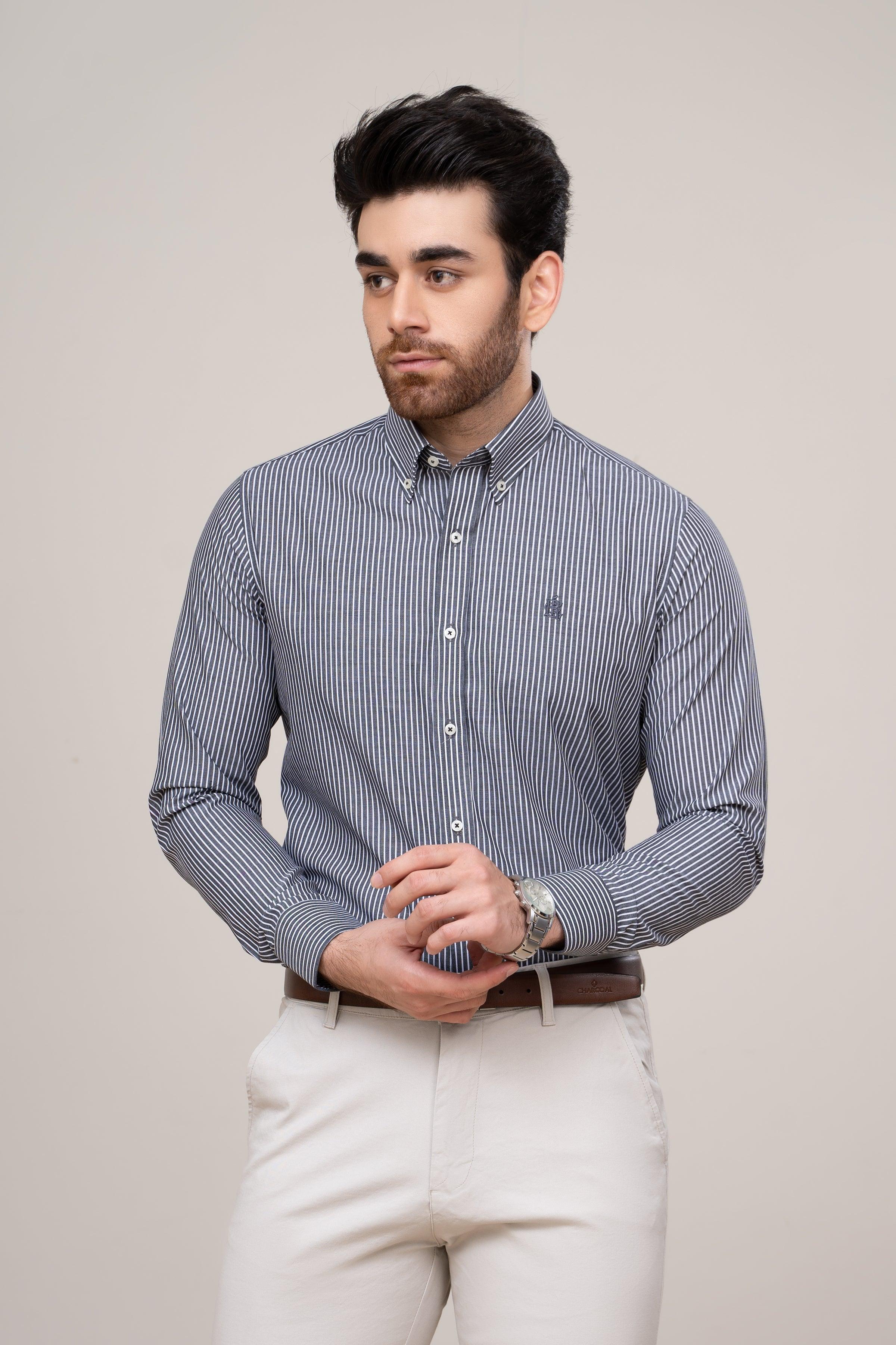SEMI FORMAL SHIRT BLUE WHITE LINE at Charcoal Clothing