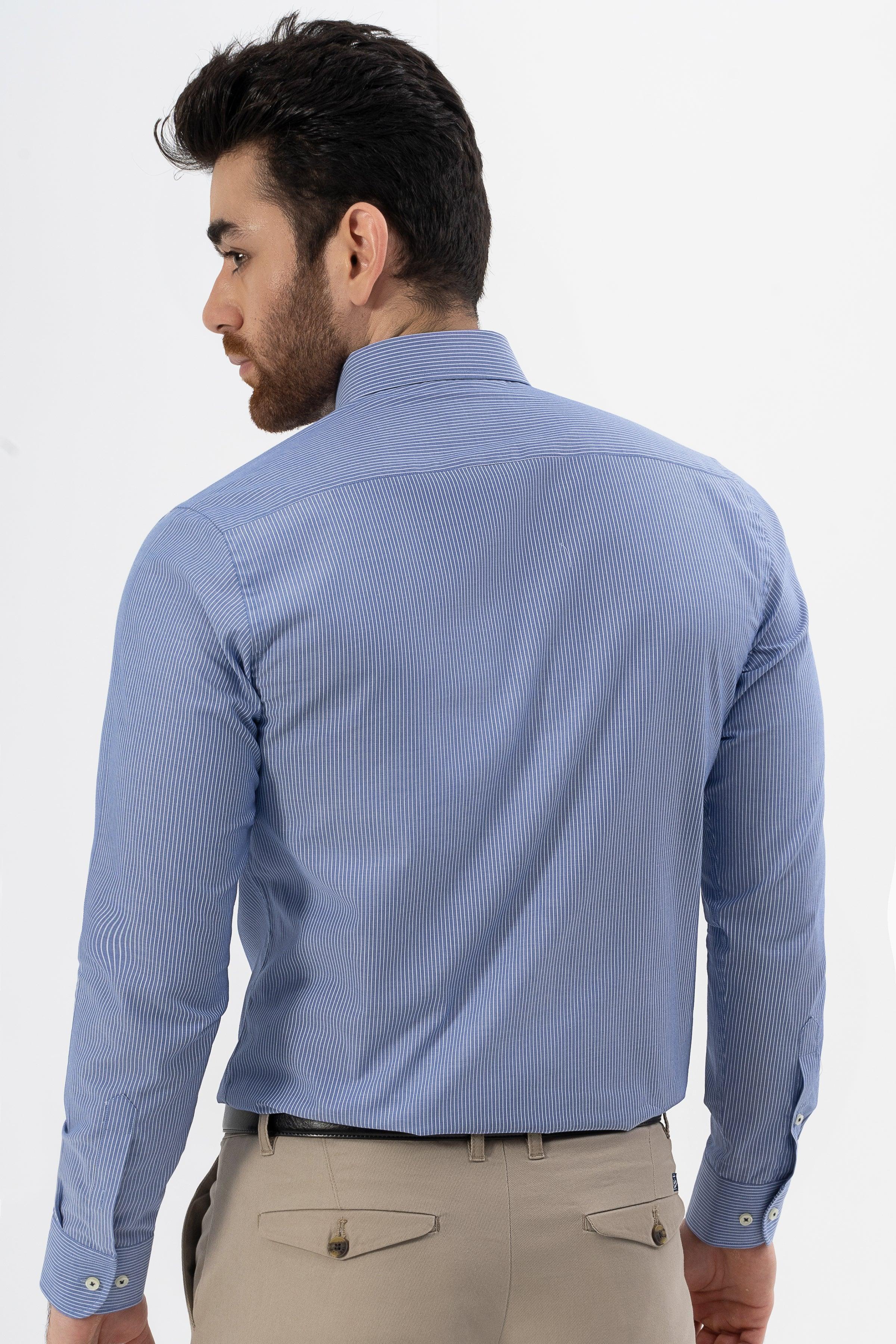 SEMI FORMAL SHIRT BLUE WHITE LINE at Charcoal Clothing