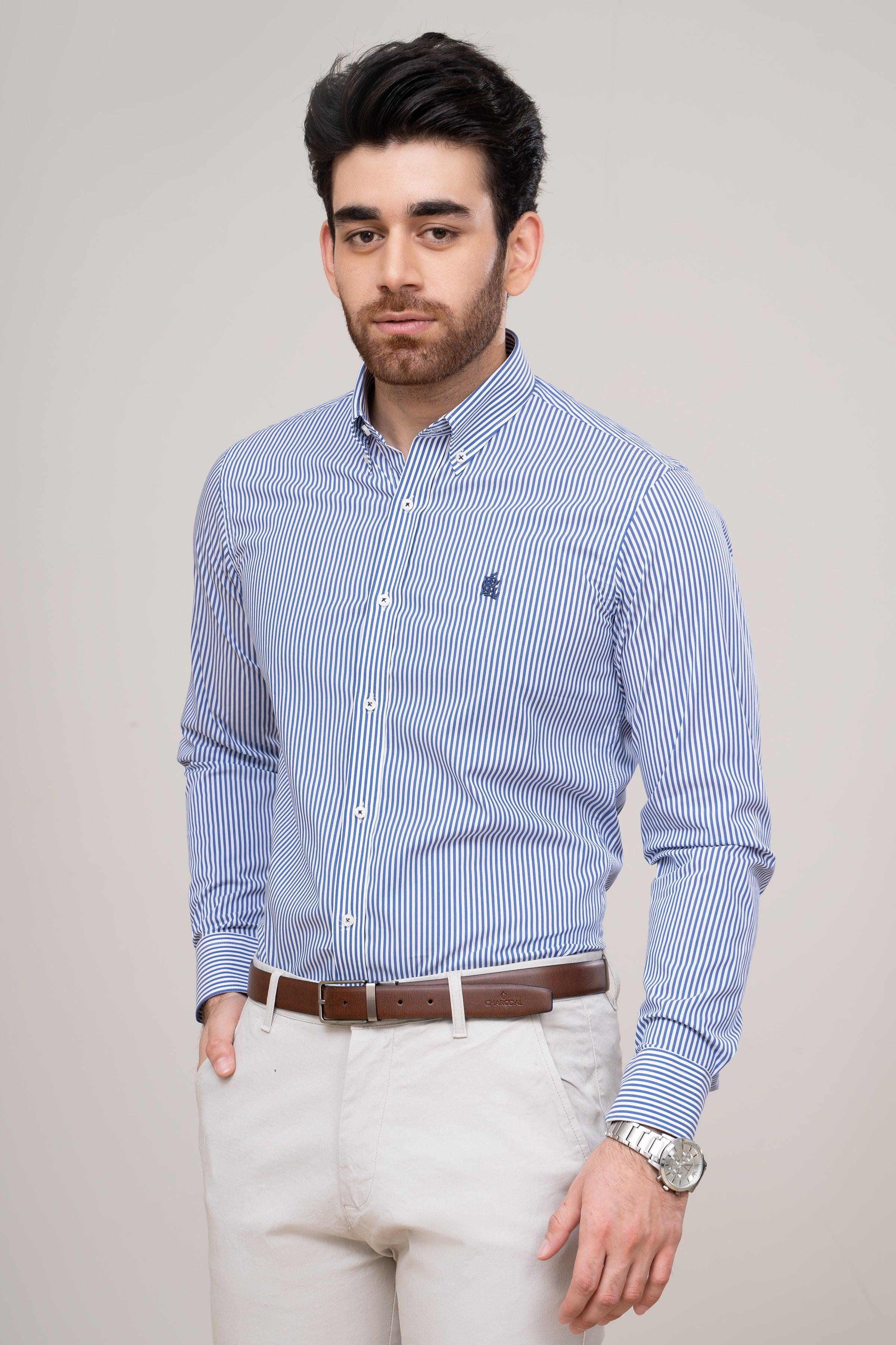 SEMI FORMAL SHIRT BLUE WHITE LINE at Charcoal Clothing