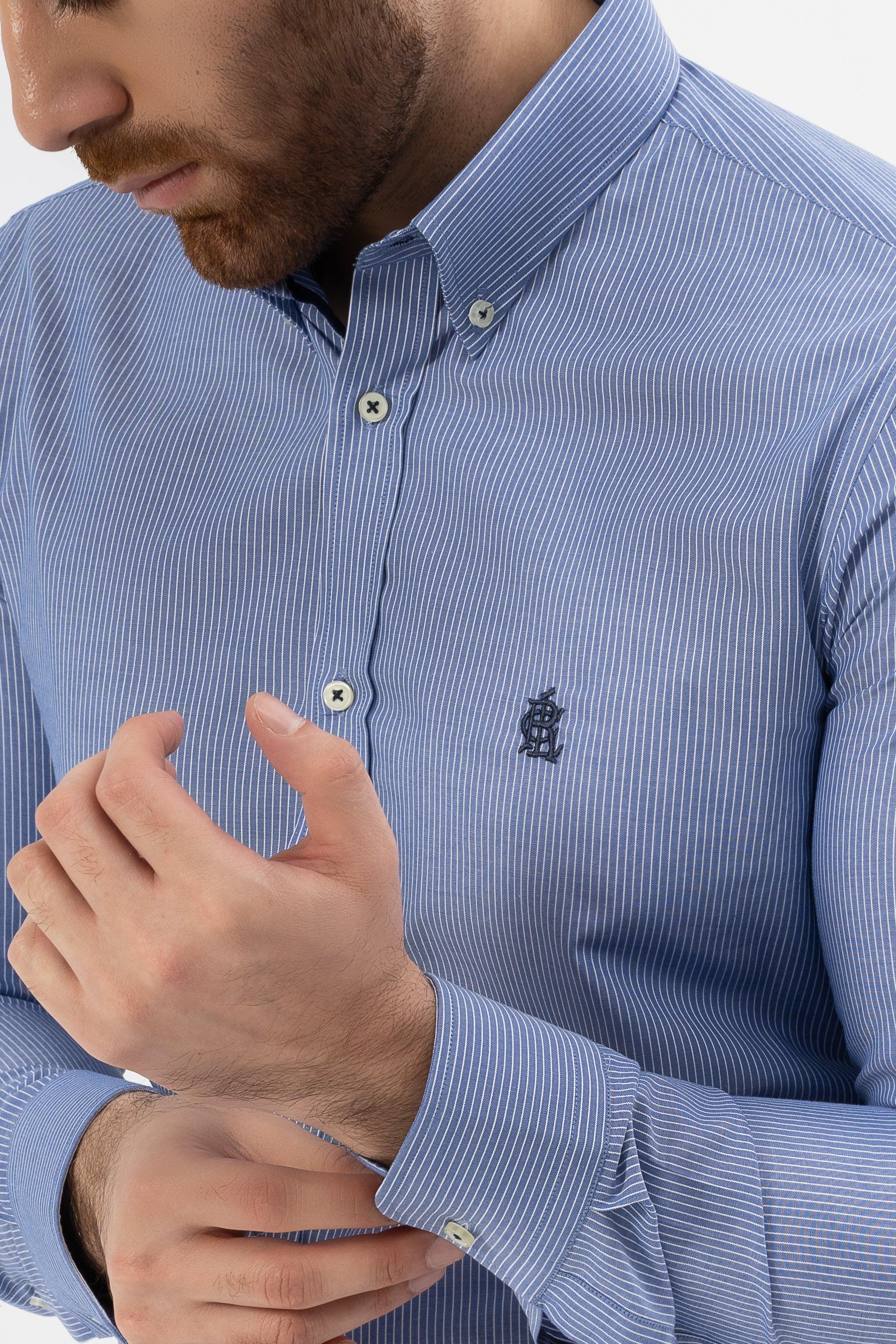 SEMI FORMAL SHIRT BLUE WHITE LINE at Charcoal Clothing