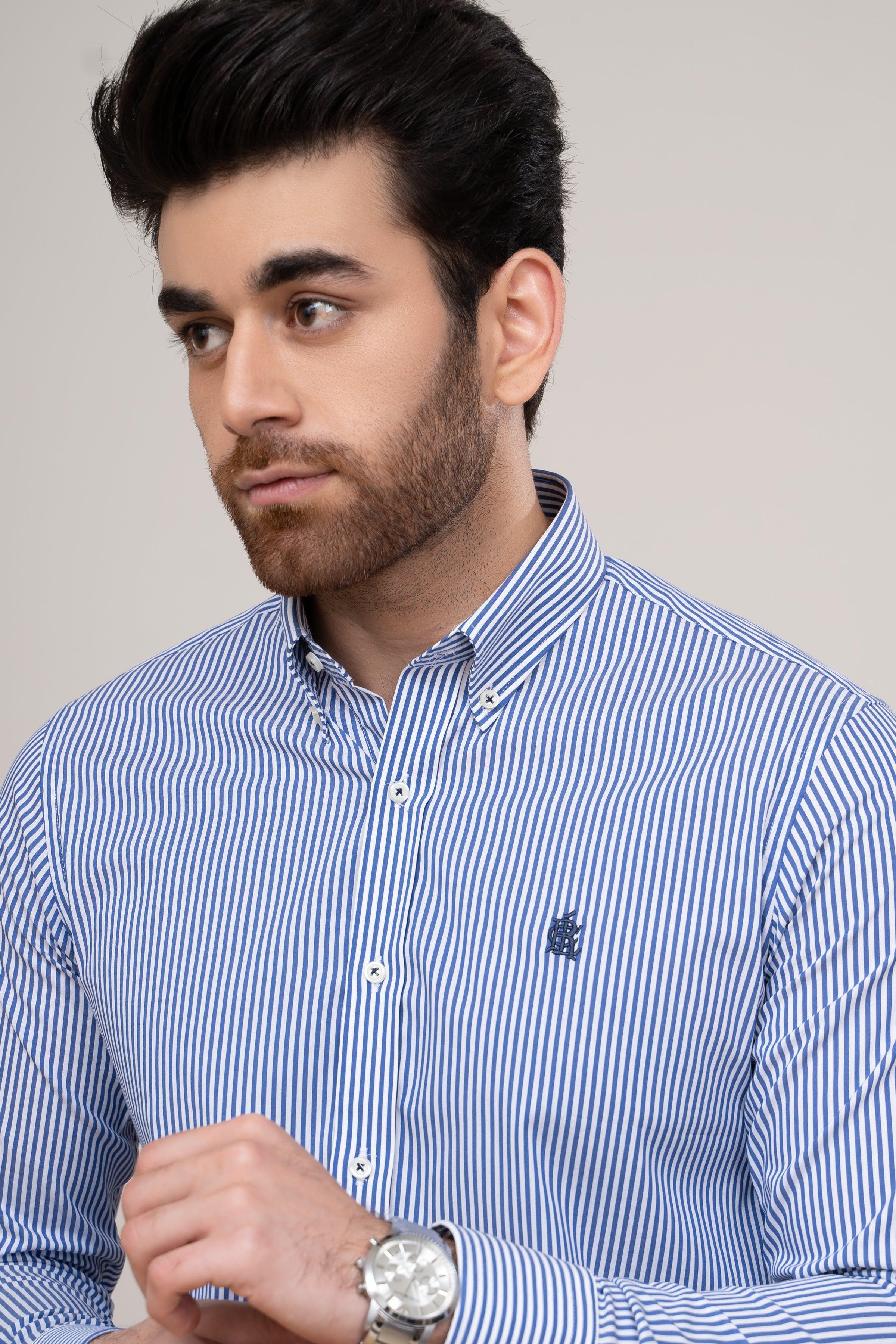 SEMI FORMAL SHIRT BLUE WHITE LINE at Charcoal Clothing