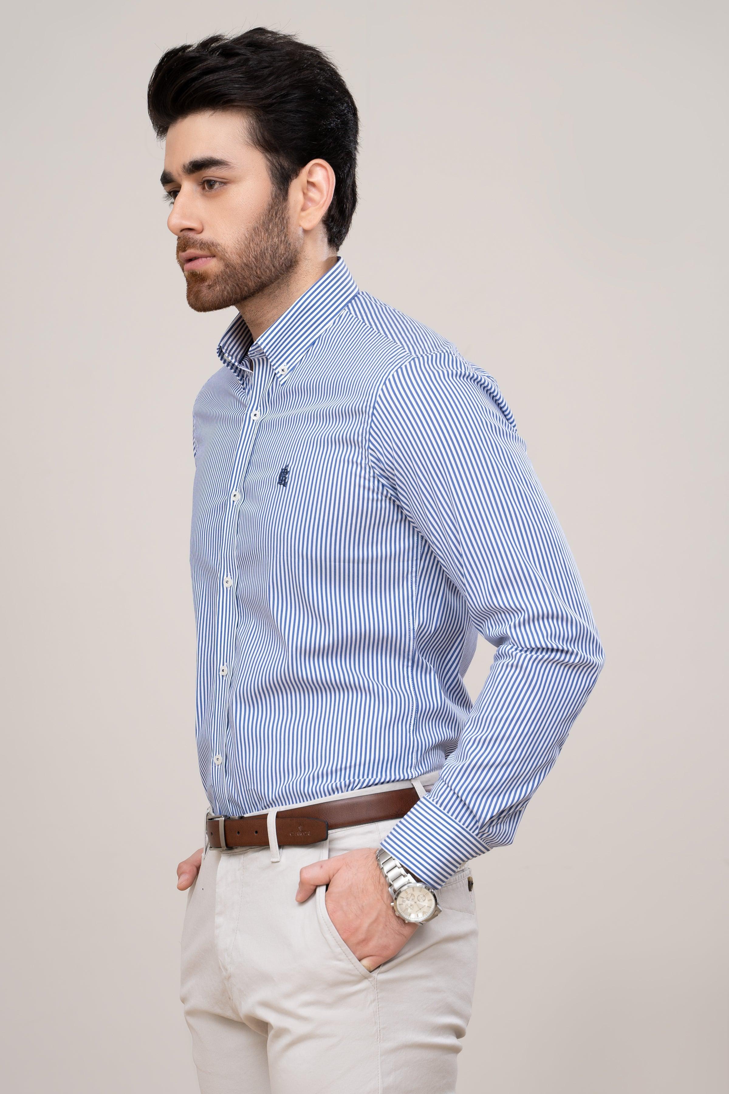 SEMI FORMAL SHIRT BLUE WHITE LINE at Charcoal Clothing