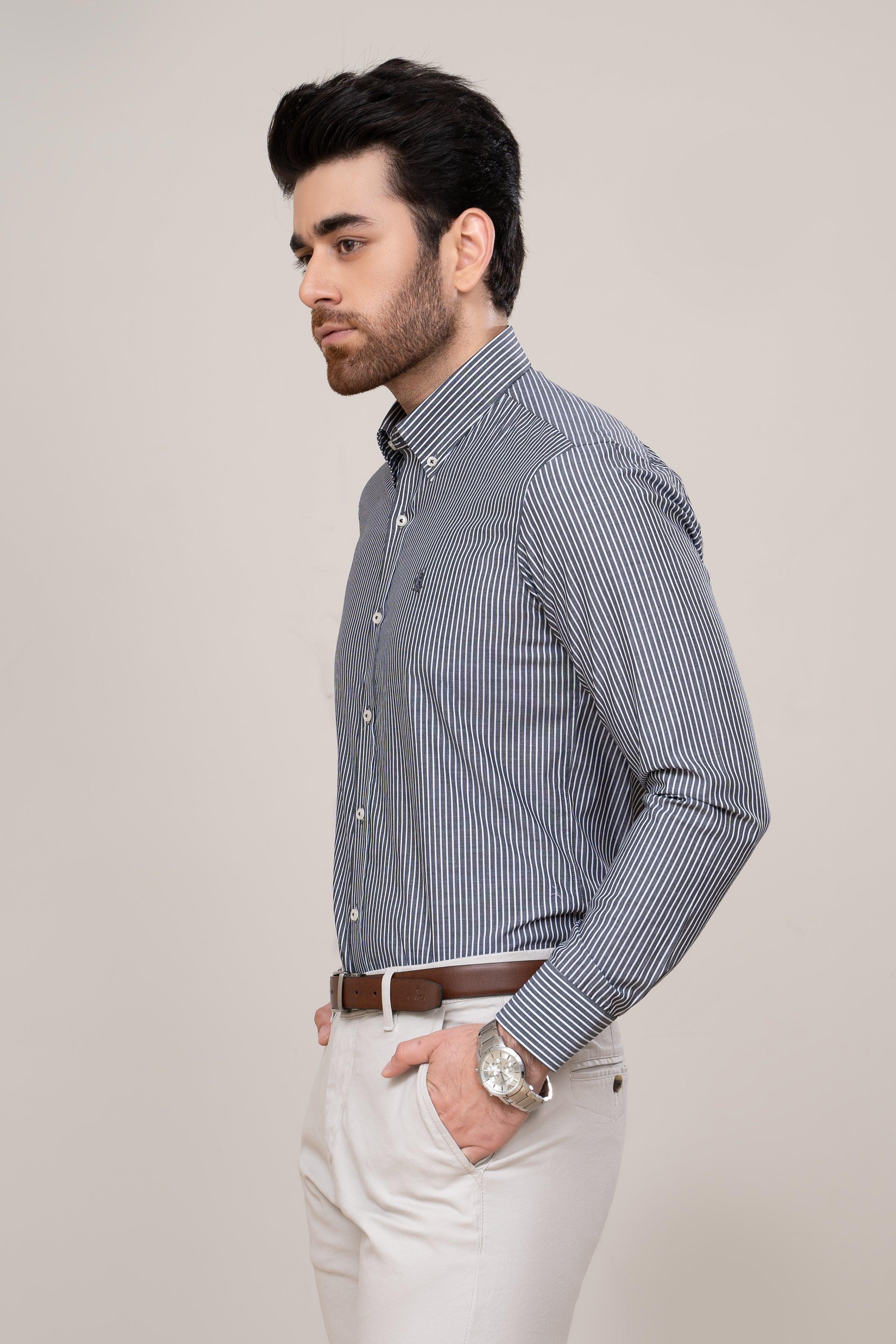 SEMI FORMAL SHIRT BLUE WHITE LINE at Charcoal Clothing