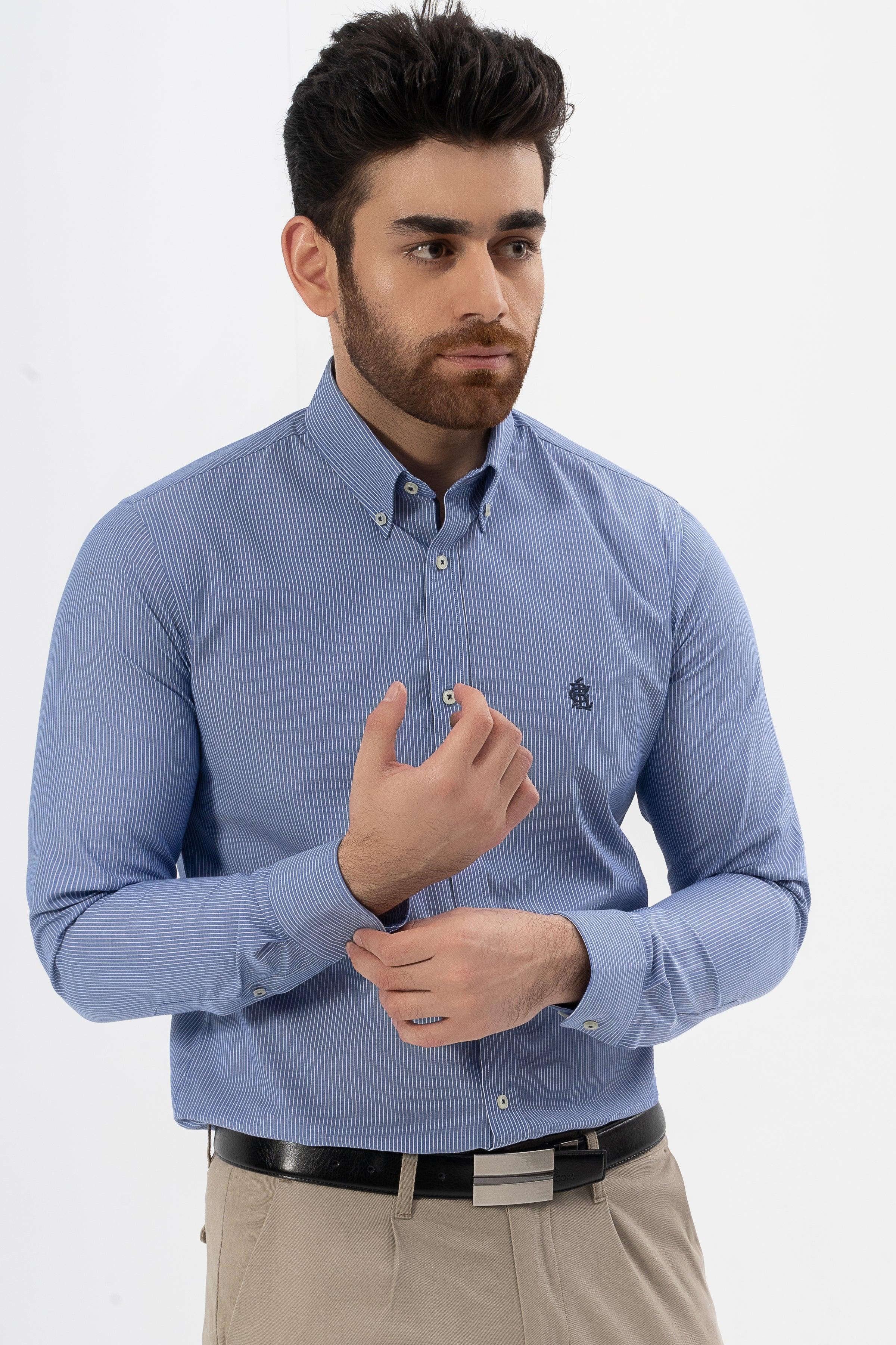 SEMI FORMAL SHIRT BLUE WHITE LINE at Charcoal Clothing