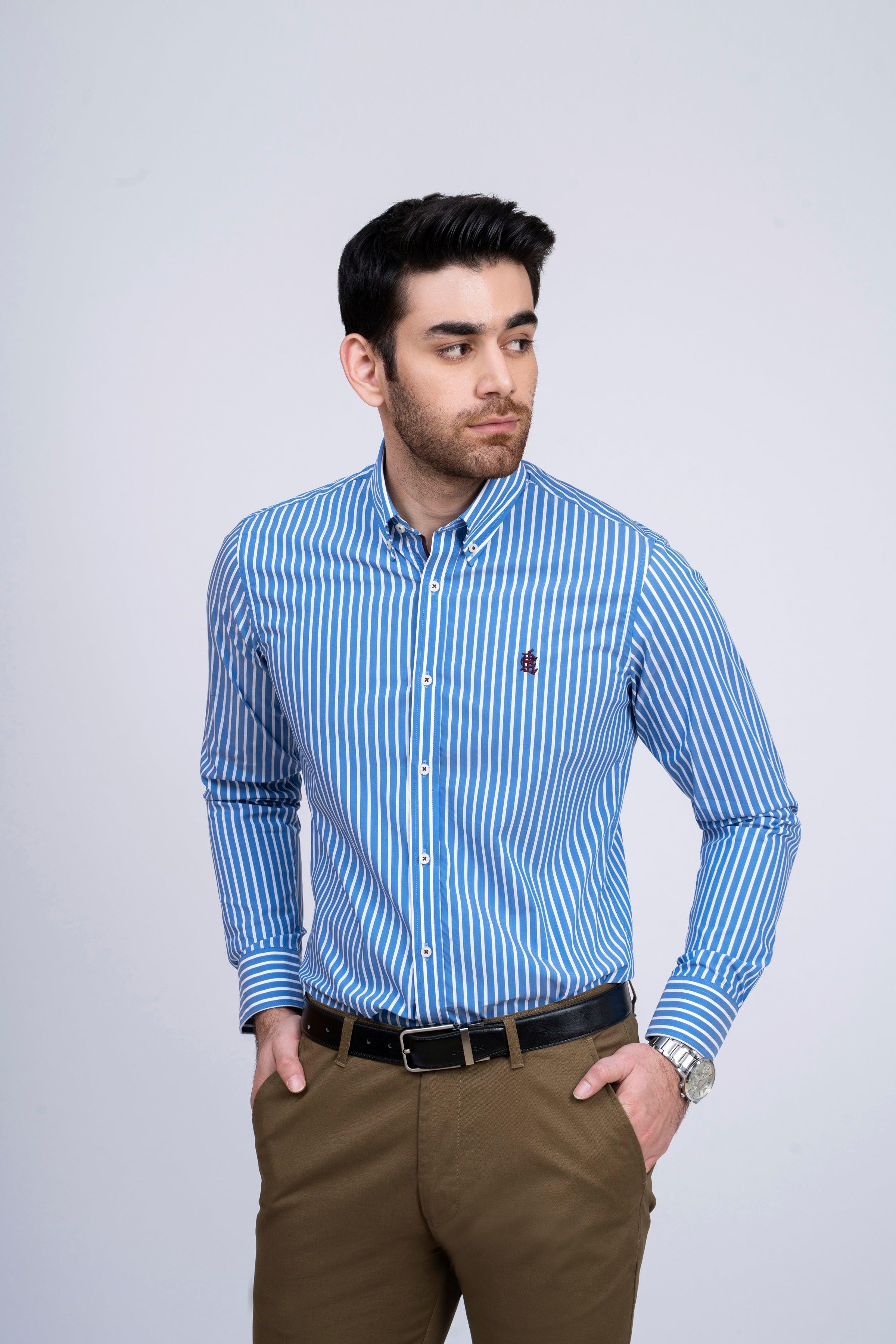 SEMI FORMAL SHIRT BLUE WHITE at Charcoal Clothing