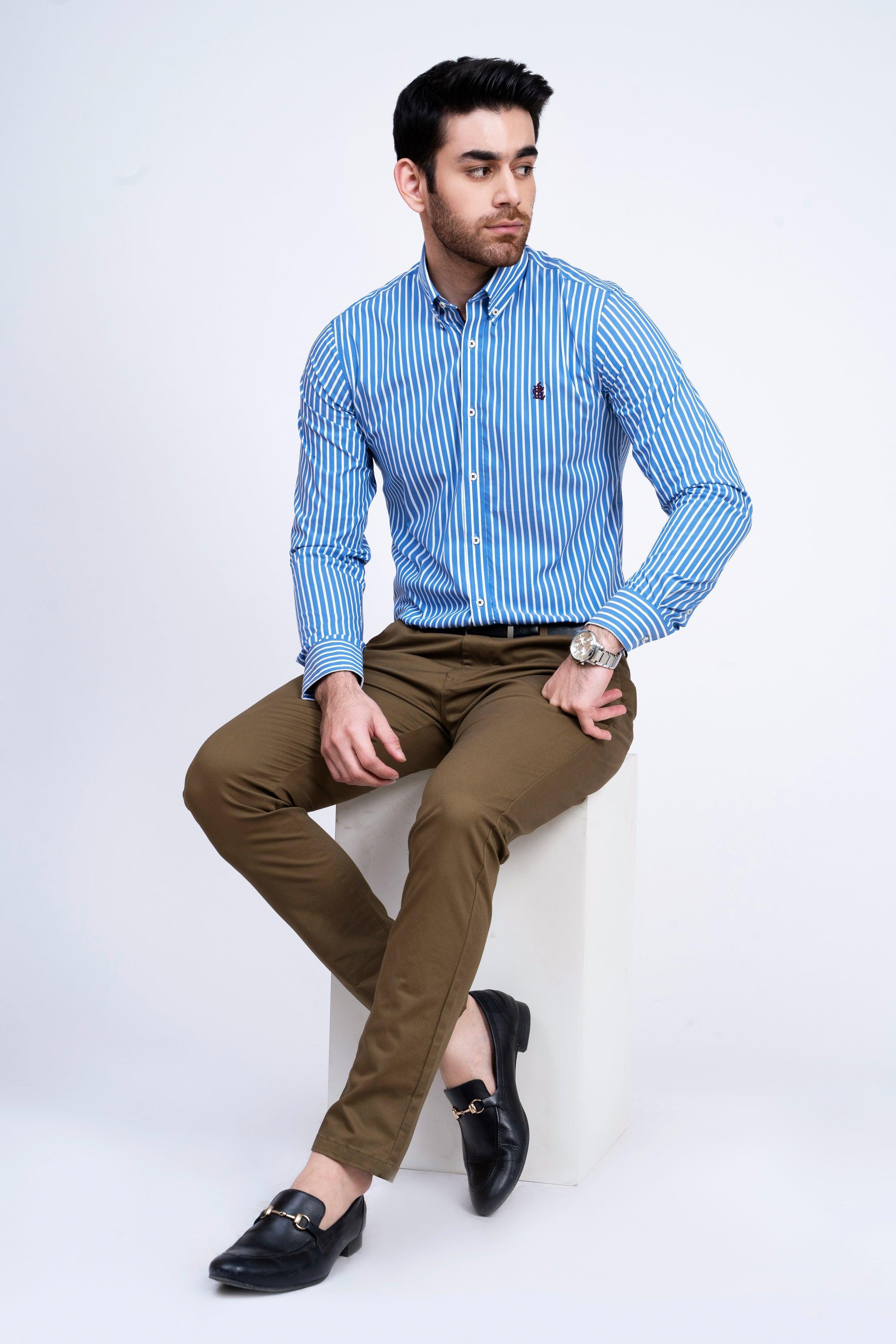 SEMI FORMAL SHIRT BLUE WHITE at Charcoal Clothing
