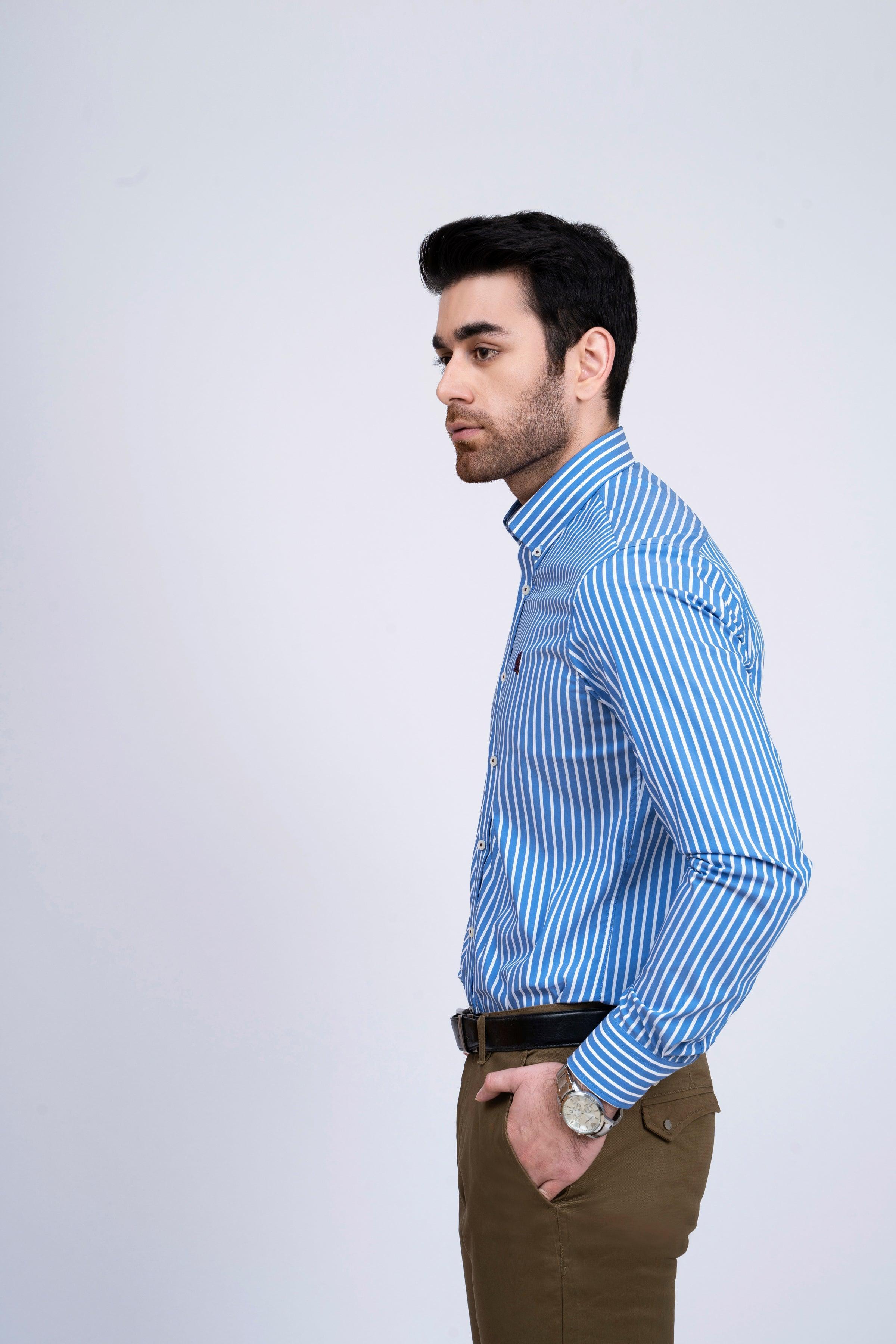 SEMI FORMAL SHIRT BLUE WHITE at Charcoal Clothing