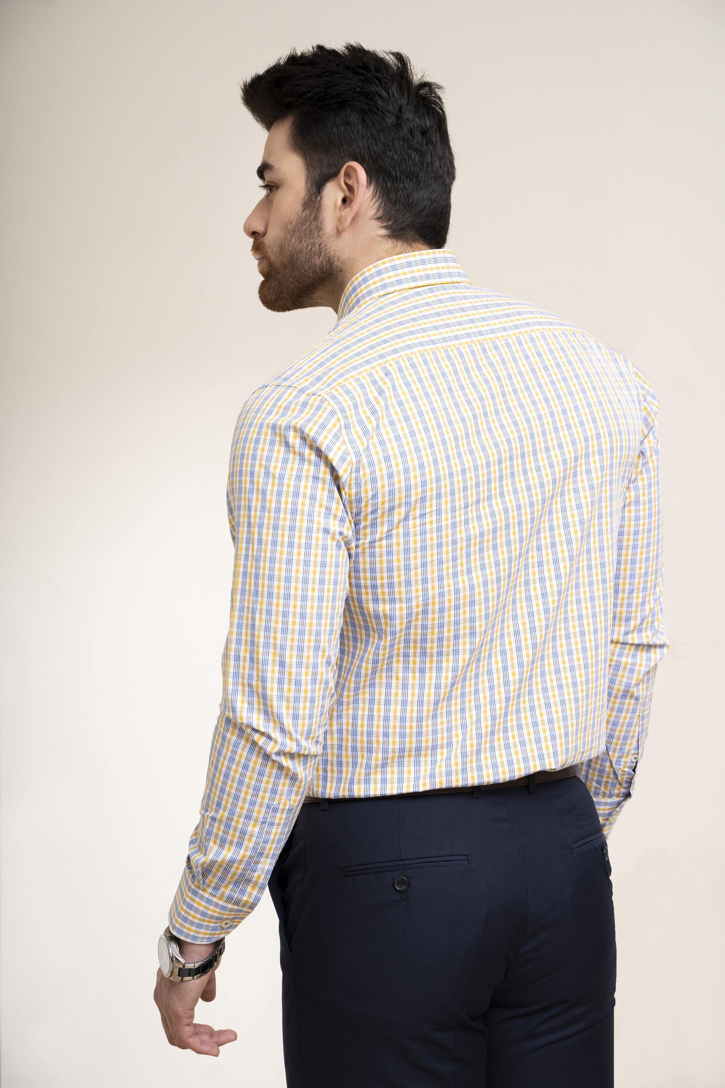 SEMI FORMAL SHIRT BLUE YELLOW CHECK at Charcoal Clothing
