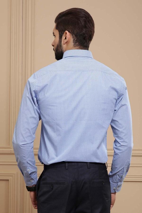 SEMI FORMAL SHIRT BUTTON DOWN FULL SLEEVE SKY BLUE CHECK at Charcoal Clothing