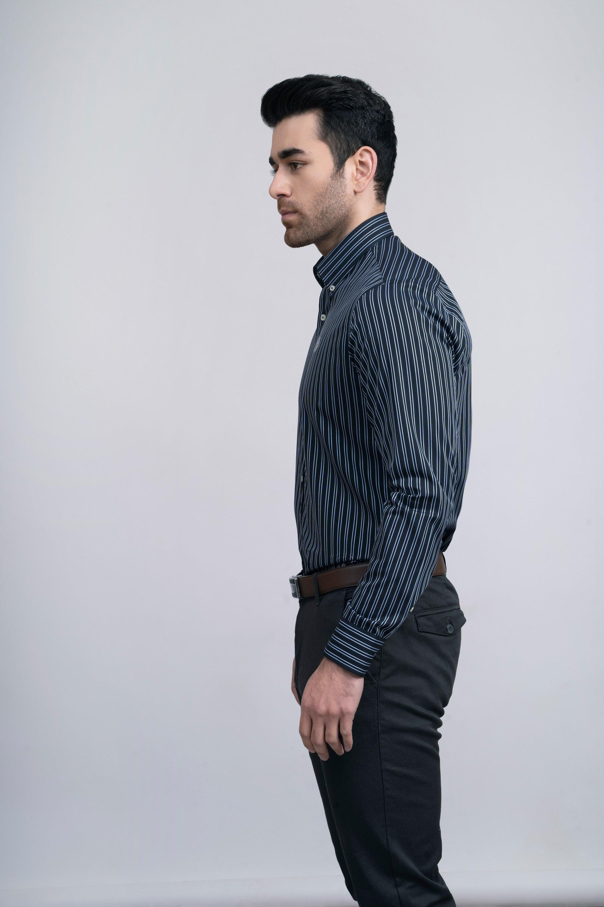 SEMI FORMAL SHIRT F/S BLACK LINE at Charcoal Clothing