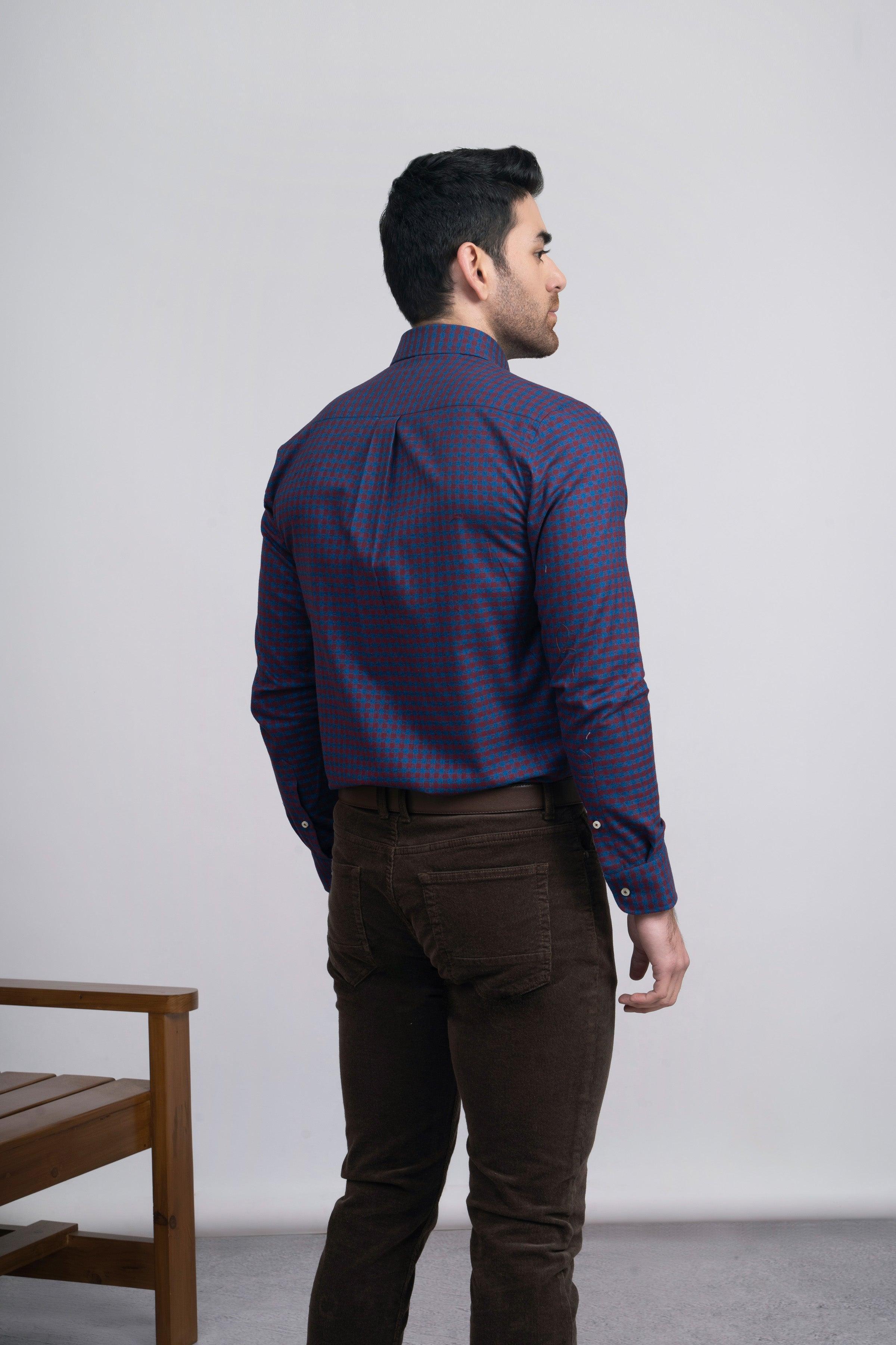 SEMI FORMAL SHIRT F/S BLUE MAROON at Charcoal Clothing