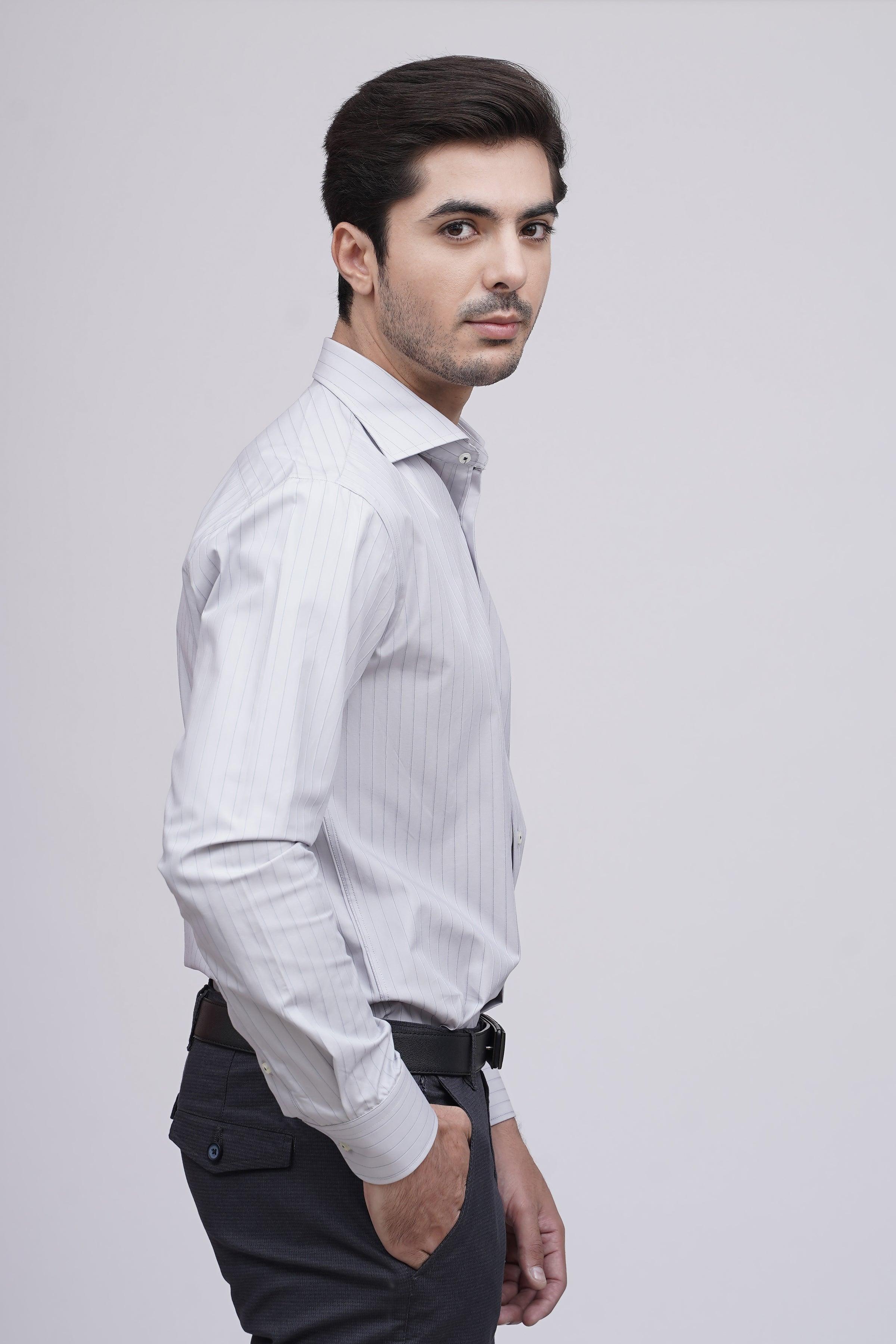 SEMI FORMAL SHIRT  F/S GREY LINE at Charcoal Clothing