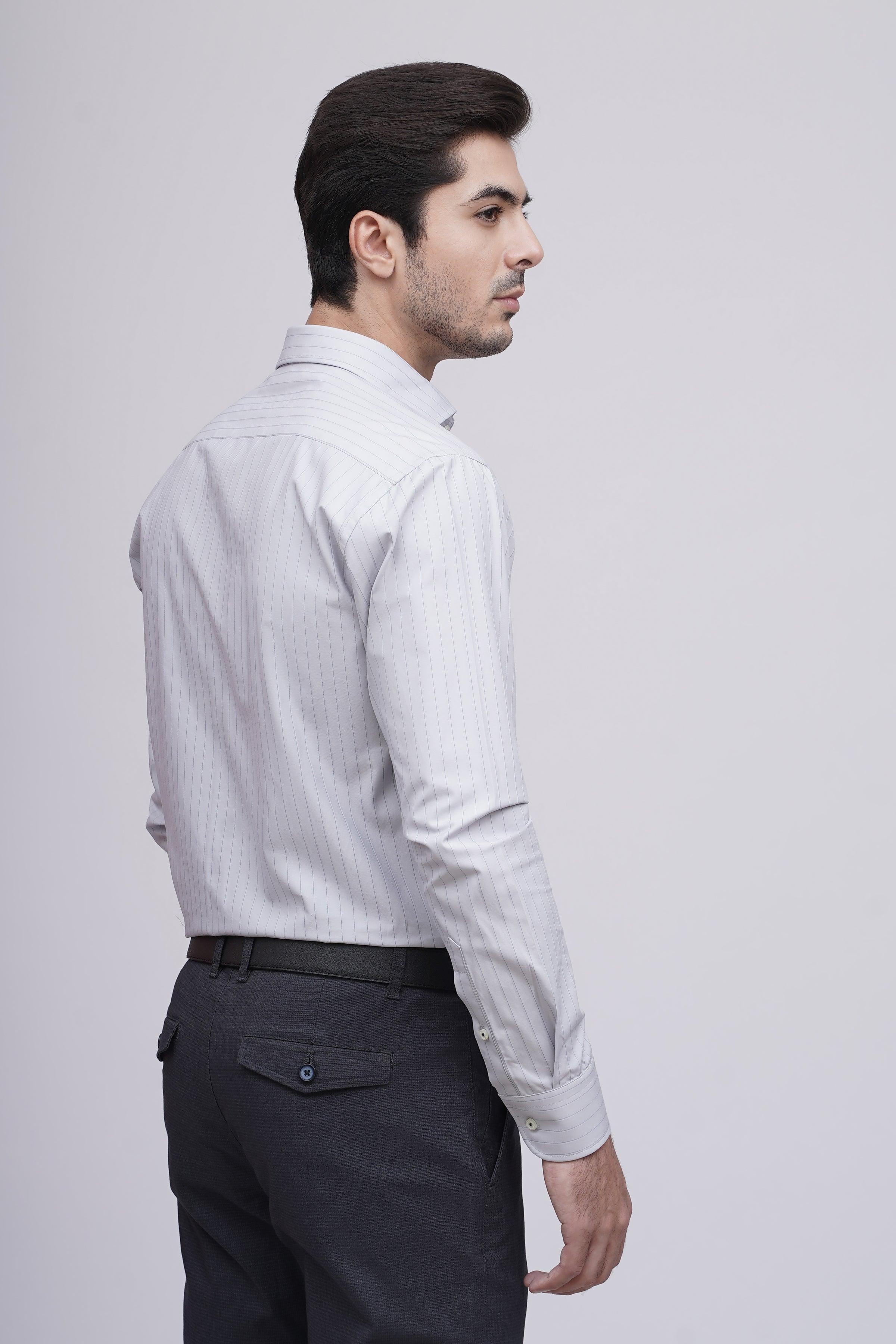 SEMI FORMAL SHIRT  F/S GREY LINE at Charcoal Clothing