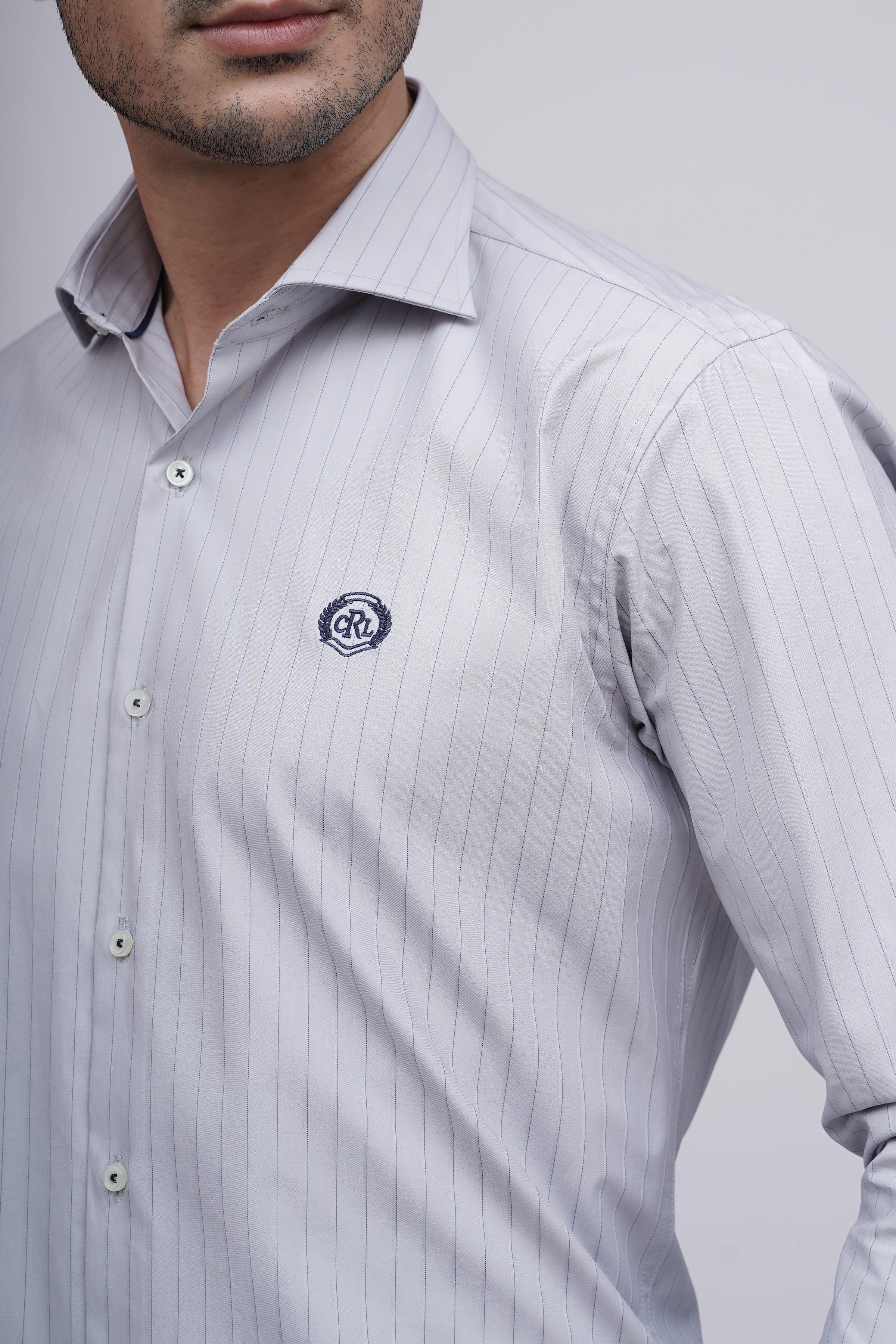 SEMI FORMAL SHIRT  F/S GREY LINE at Charcoal Clothing