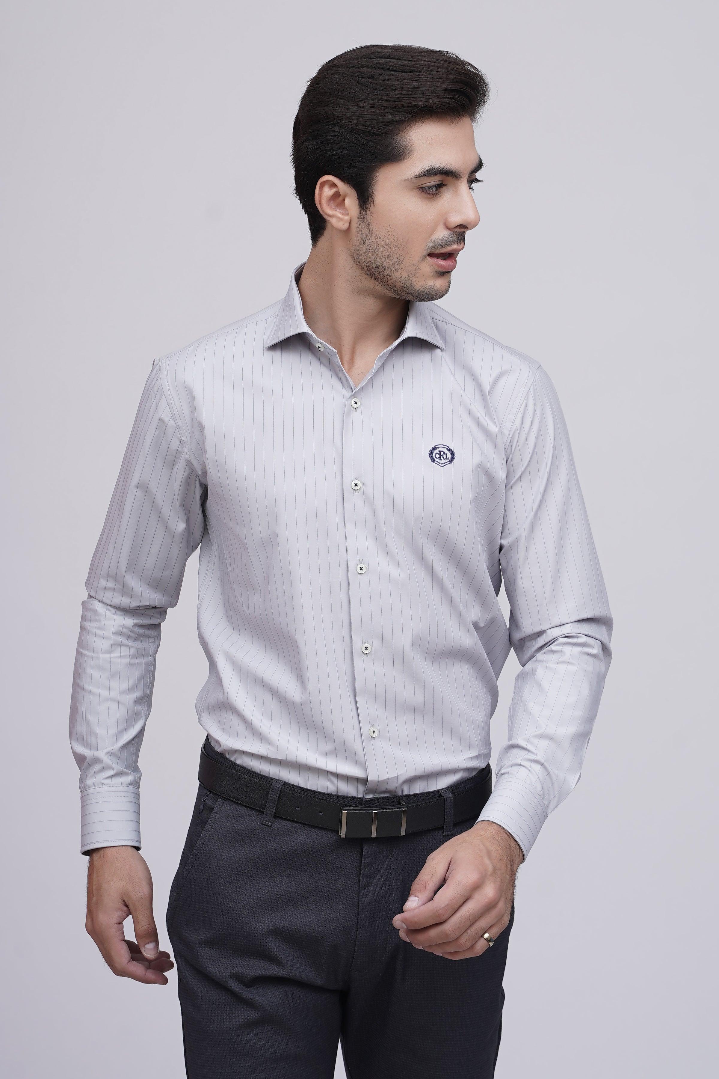 SEMI FORMAL SHIRT  F/S GREY LINE at Charcoal Clothing