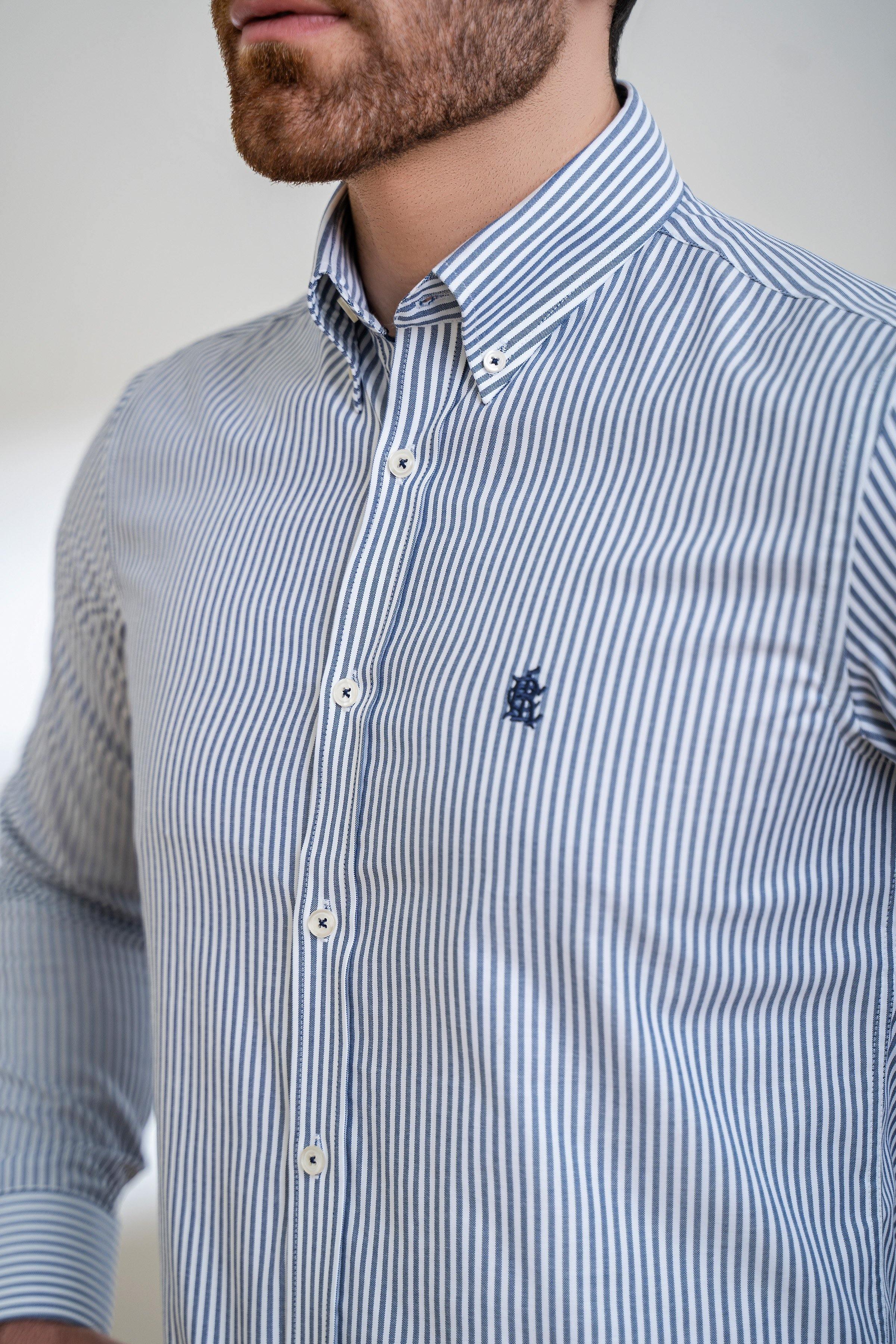 SEMI FORMAL SHIRT FULL SELEEVE BUTTON DOWN NAVY WHITE at Charcoal Clothing