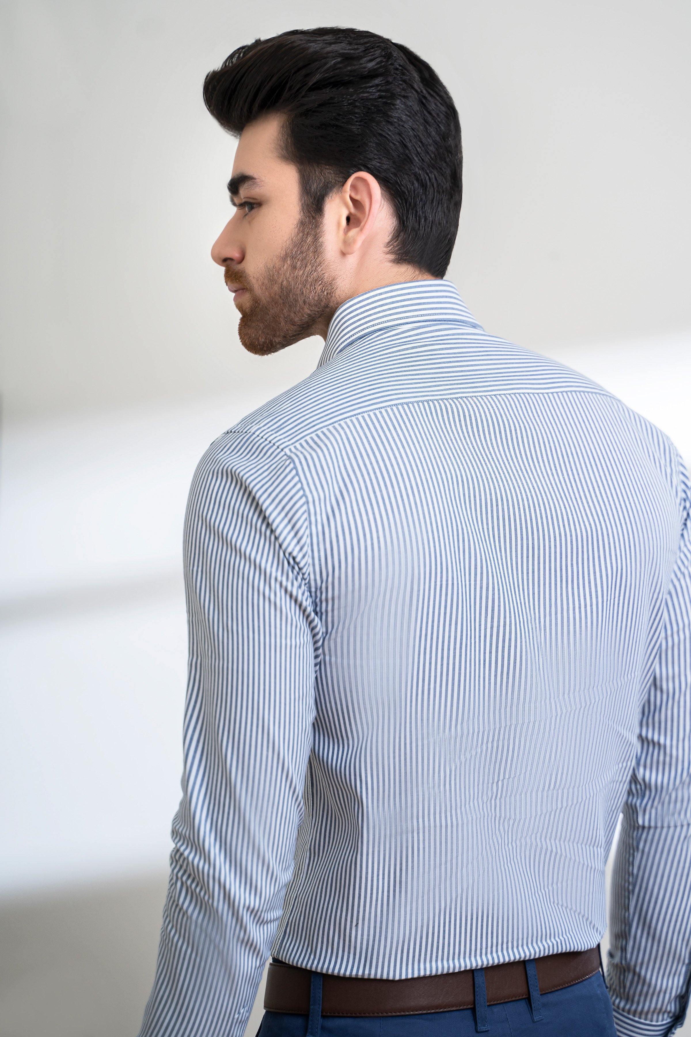 SEMI FORMAL SHIRT FULL SELEEVE BUTTON DOWN NAVY WHITE at Charcoal Clothing