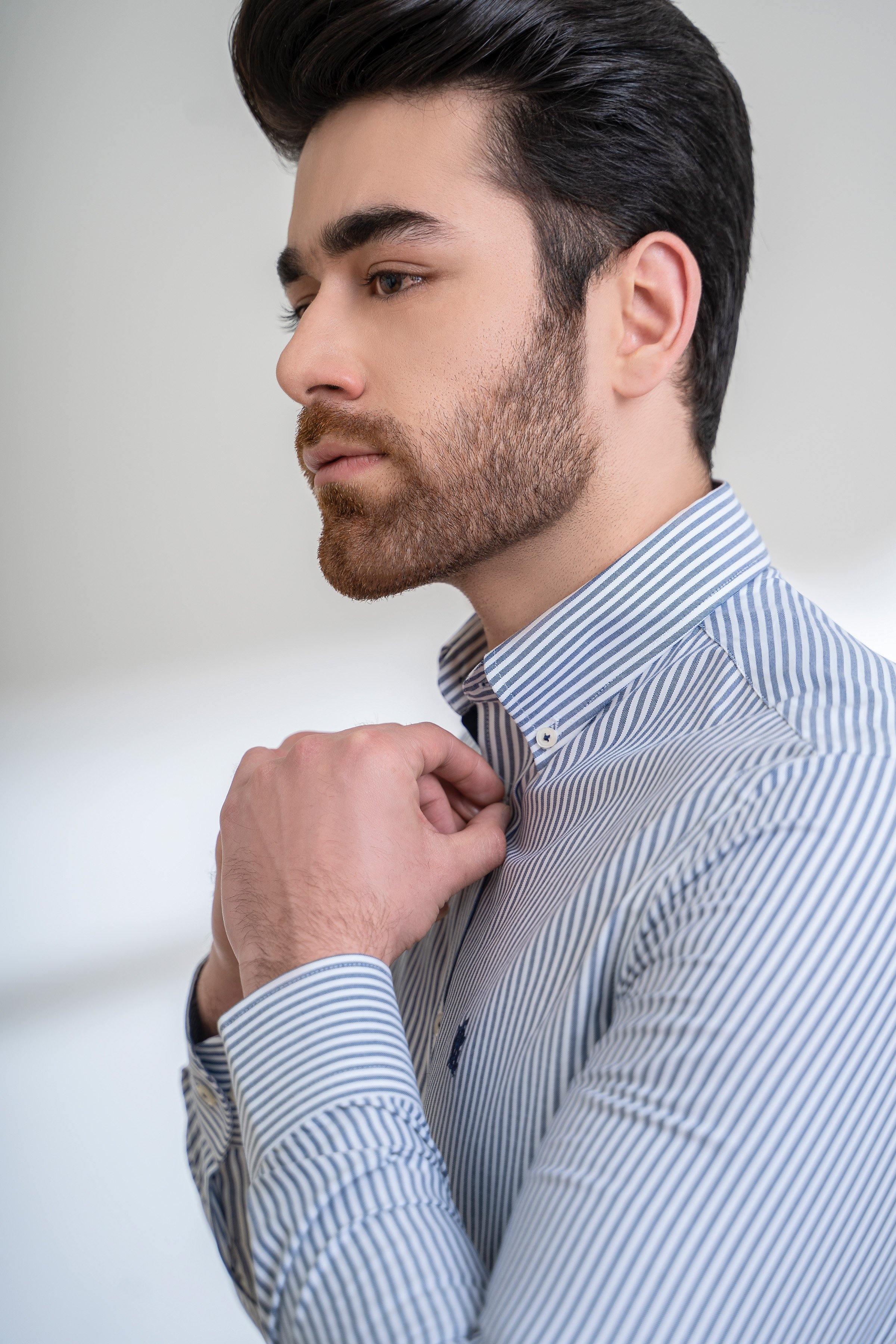 SEMI FORMAL SHIRT FULL SELEEVE BUTTON DOWN NAVY WHITE at Charcoal Clothing