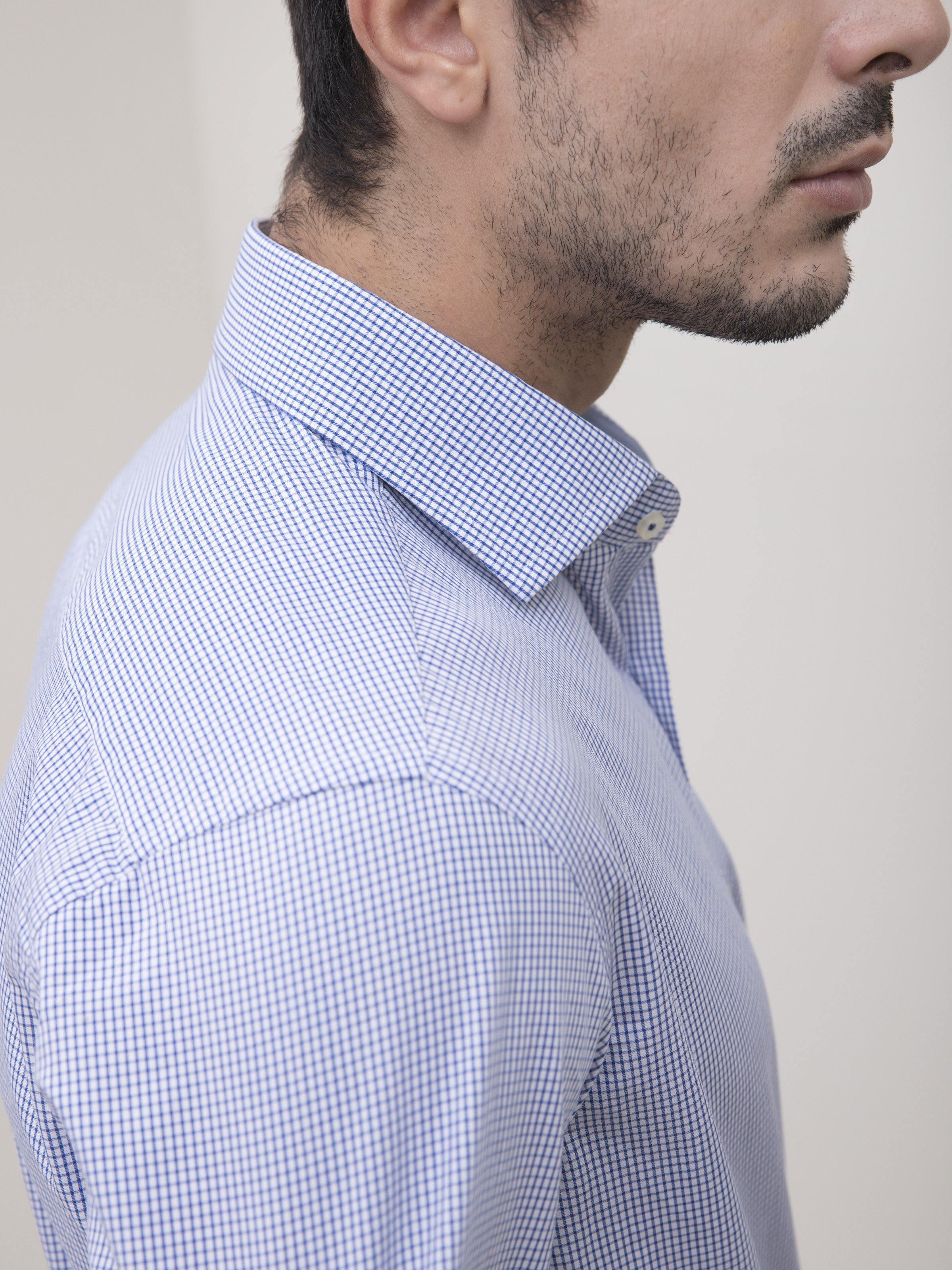 SEMI FORMAL SHIRT FULL SLEEVE BLUE WHITE CHECK at Charcoal Clothing