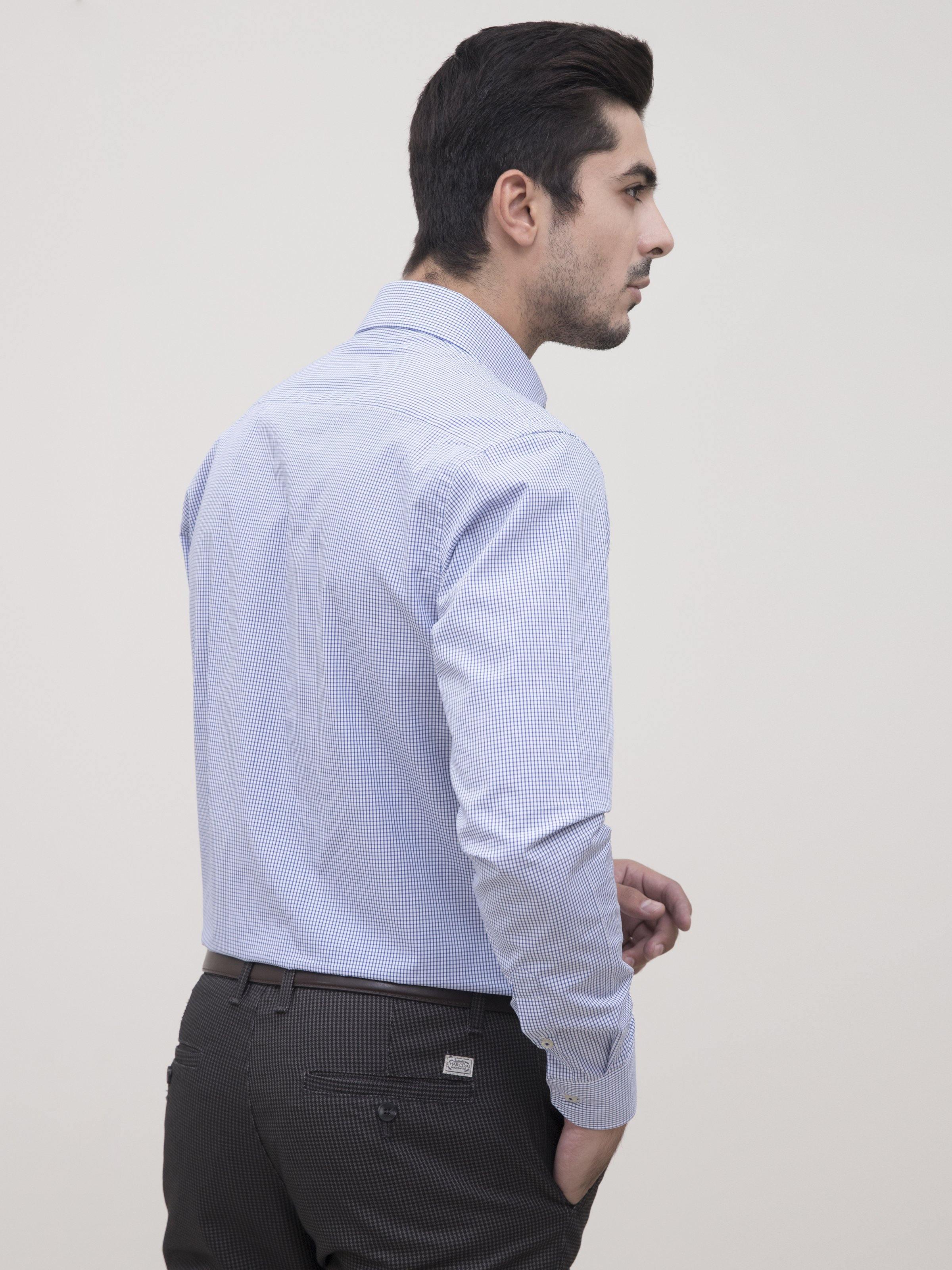 SEMI FORMAL SHIRT FULL SLEEVE BLUE WHITE CHECK at Charcoal Clothing