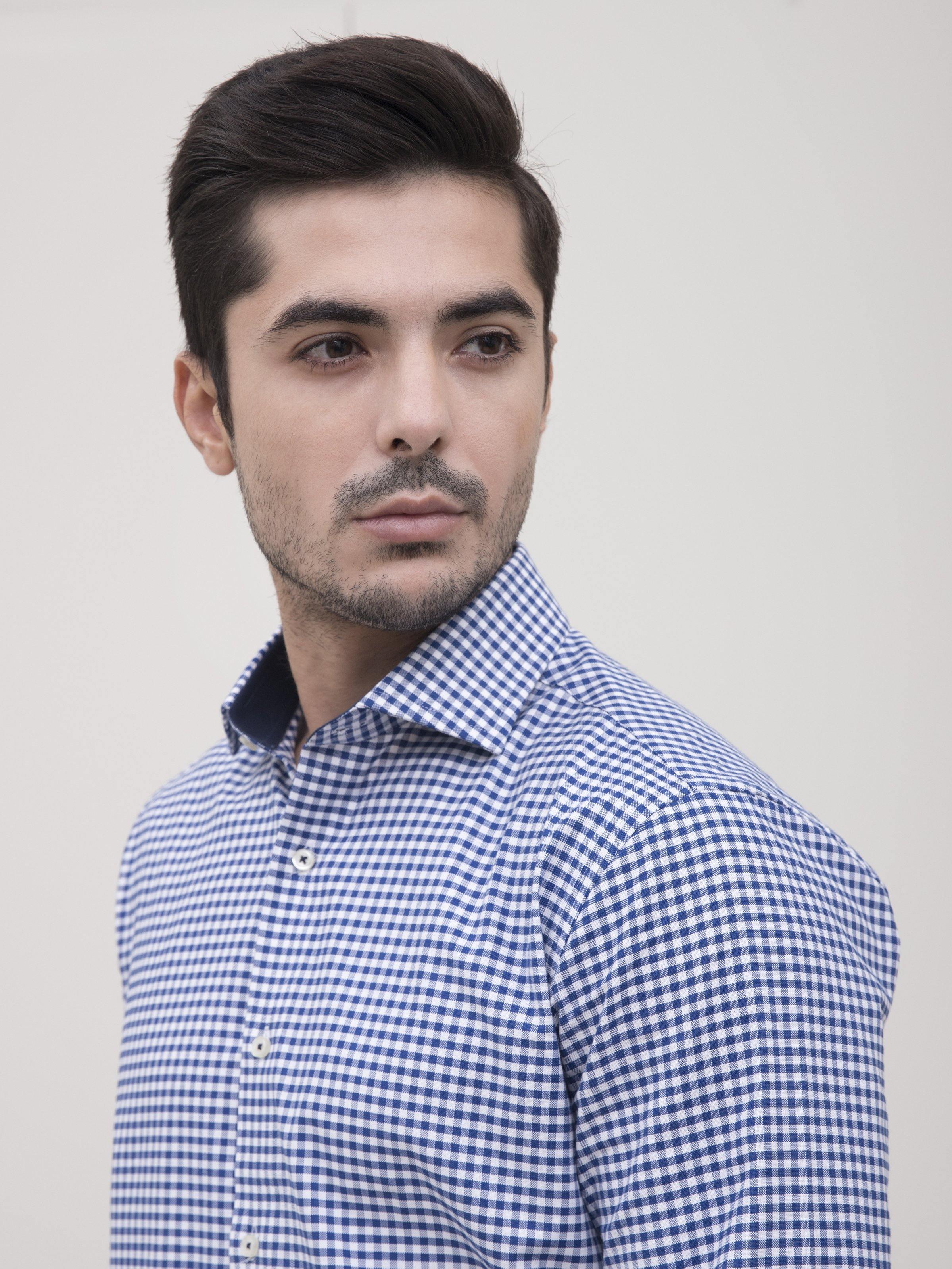 SEMI FORMAL SHIRT FULL SLEEVE BLUE WHITE CHECK at Charcoal Clothing