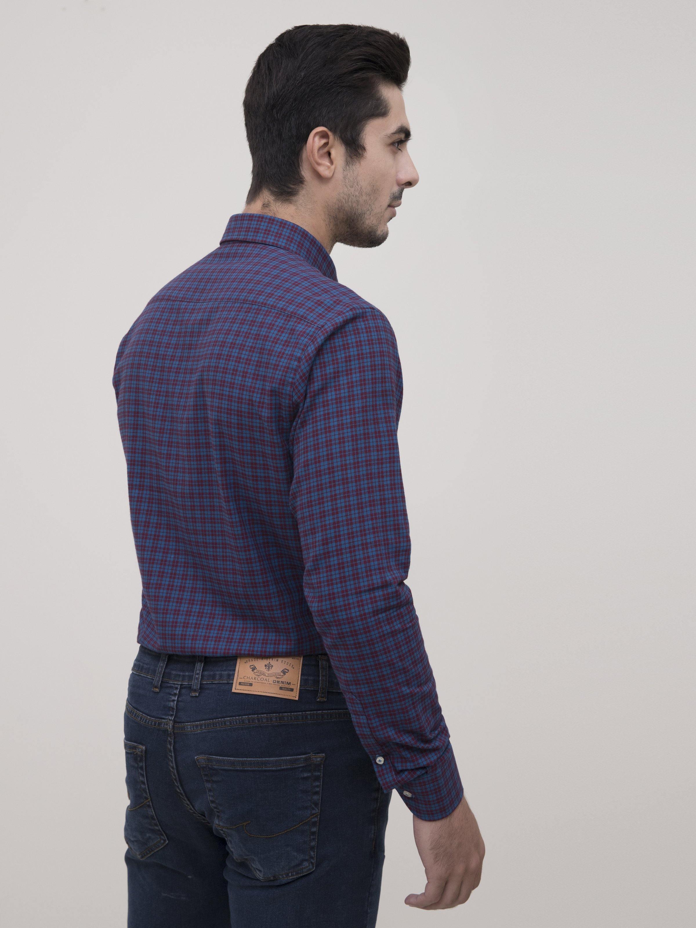 SEMI FORMAL SHIRT FULL SLEEVE BOTTON DOWN BLUE MAROON at Charcoal Clothing