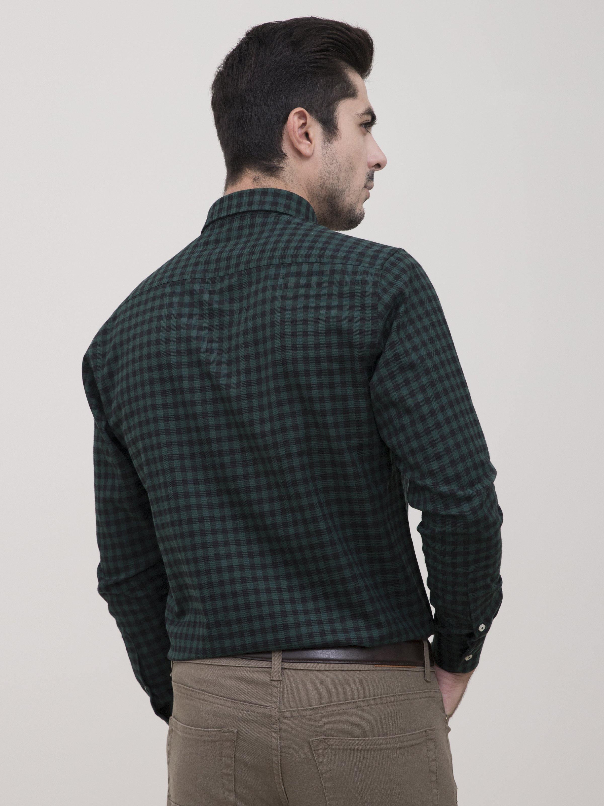 SEMI FORMAL SHIRT FULL SLEEVE BOTTON DOWN GREEN BLACK at Charcoal Clothing
